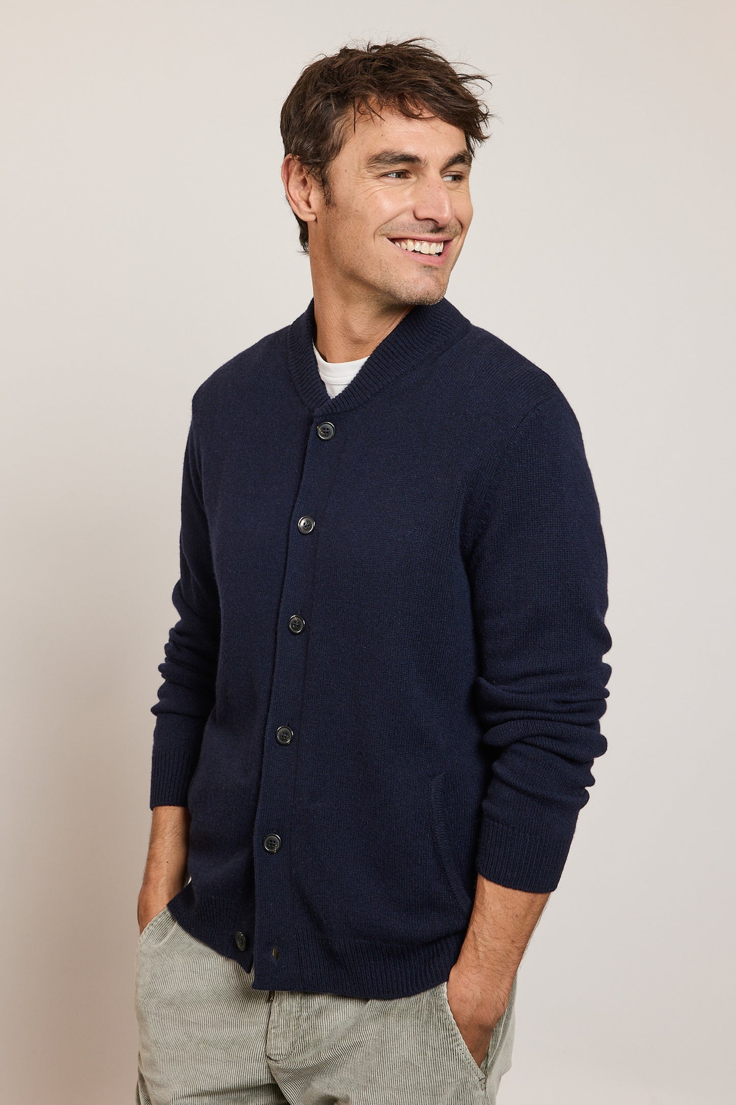 RECYCLED CASHMERE CARDIGAN NAVY