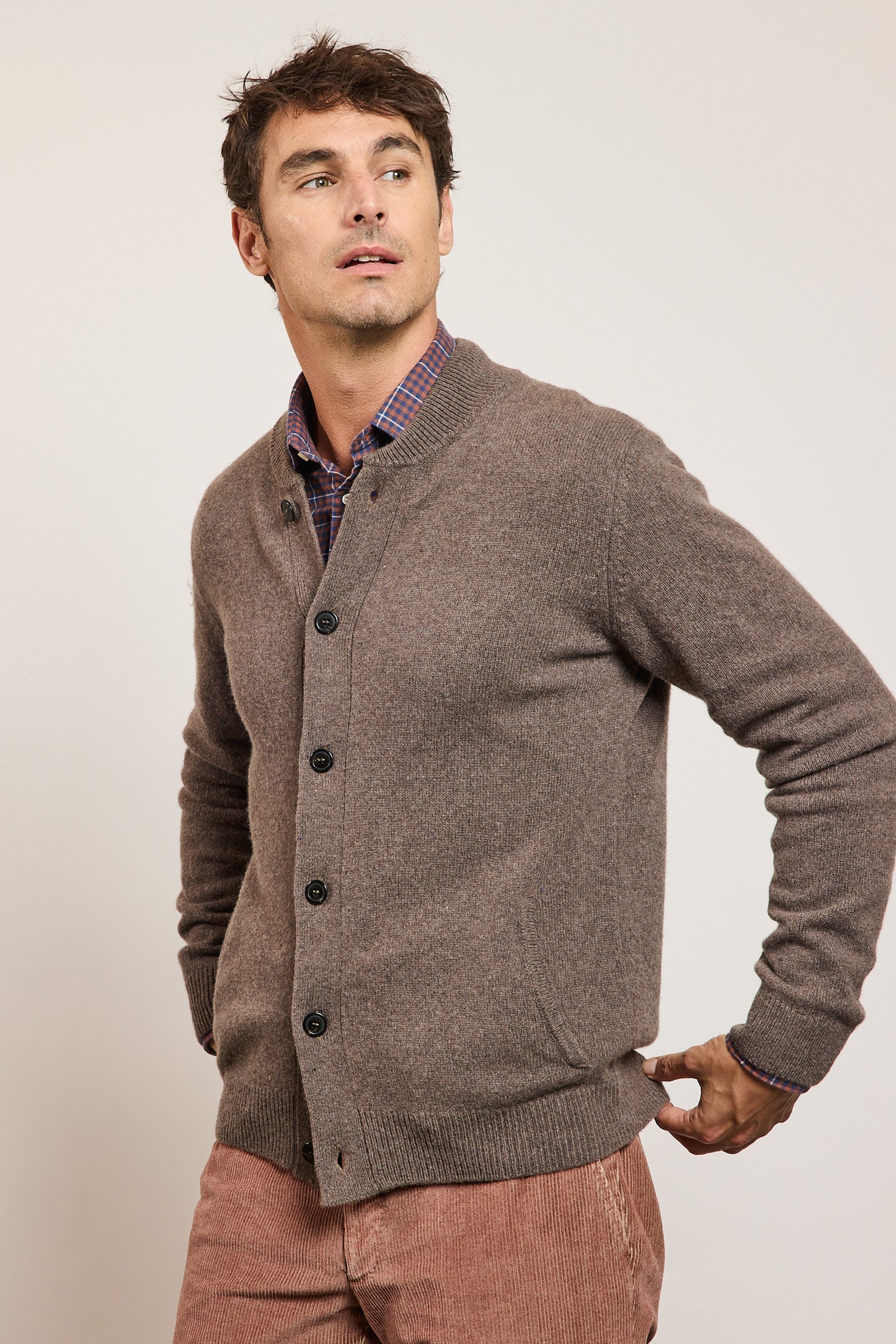 RECYCLED CASHMERE CARDIGAN VISON
