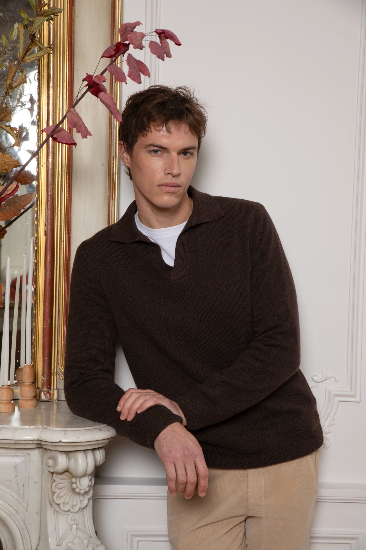 RECYCLED CASHMERE POLO COCOA