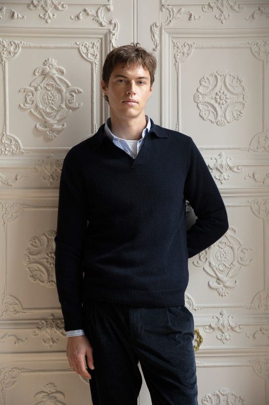 POLO CACHEMIRE RECYCLÉ MARINE