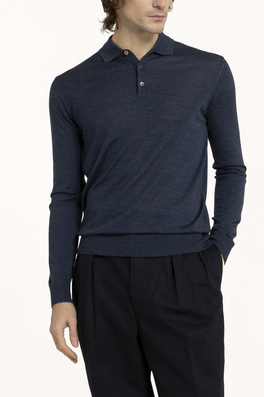 POLO MERINOS SOIE MARINE
