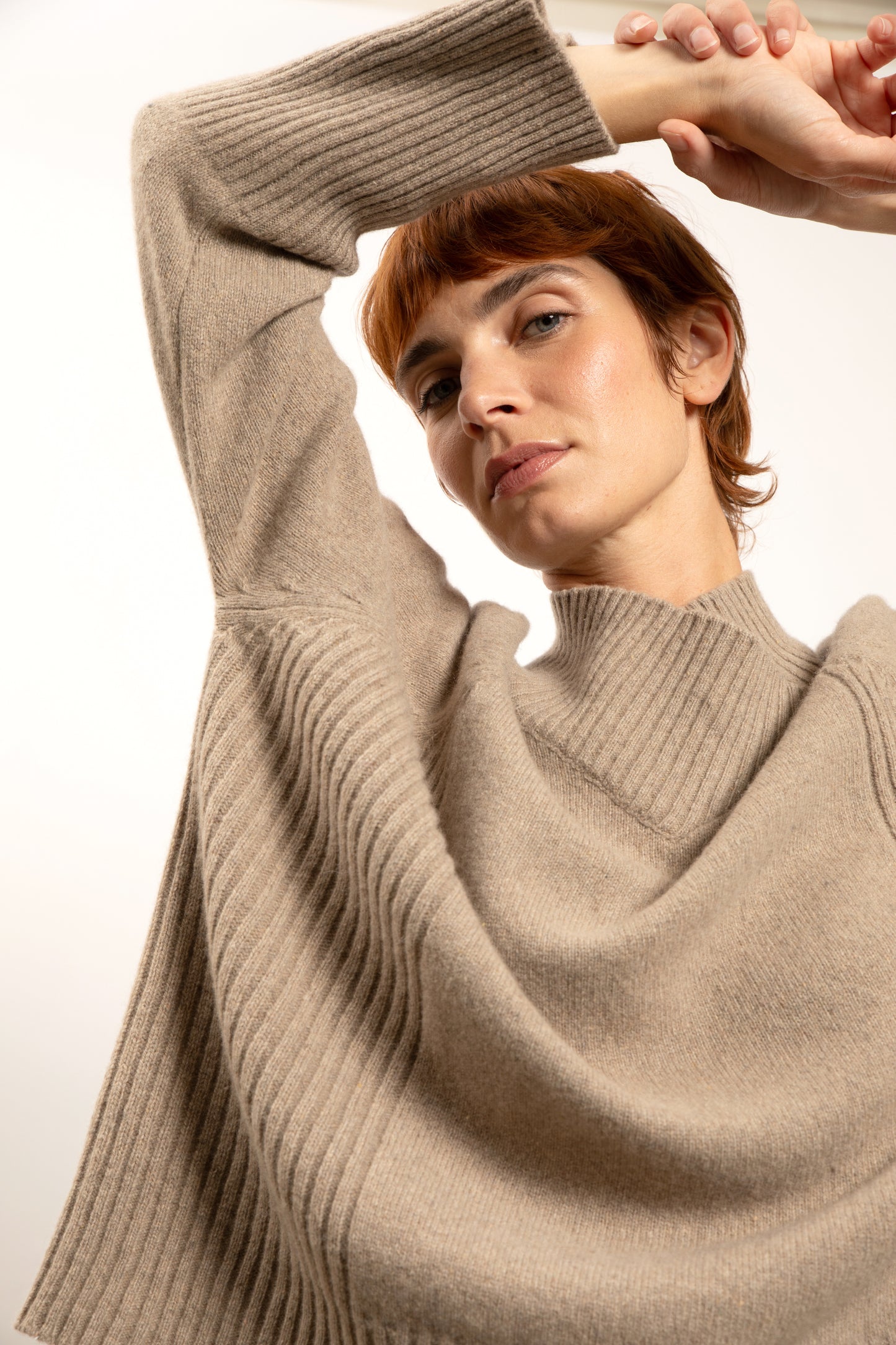 RECYCLED CASHMERE MOCK NECK BEIGE