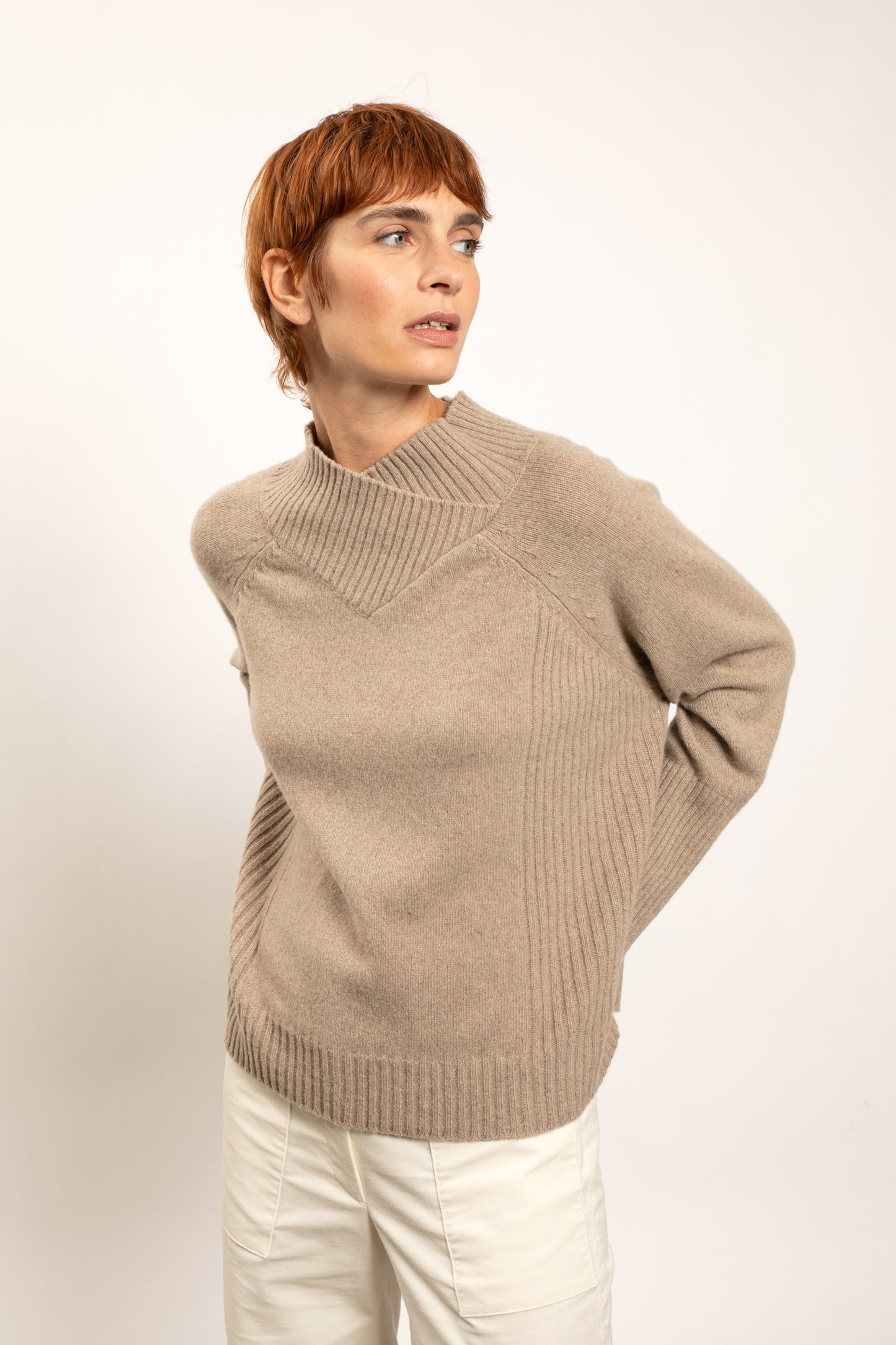 RECYCLED CASHMERE MOCK NECK BEIGE