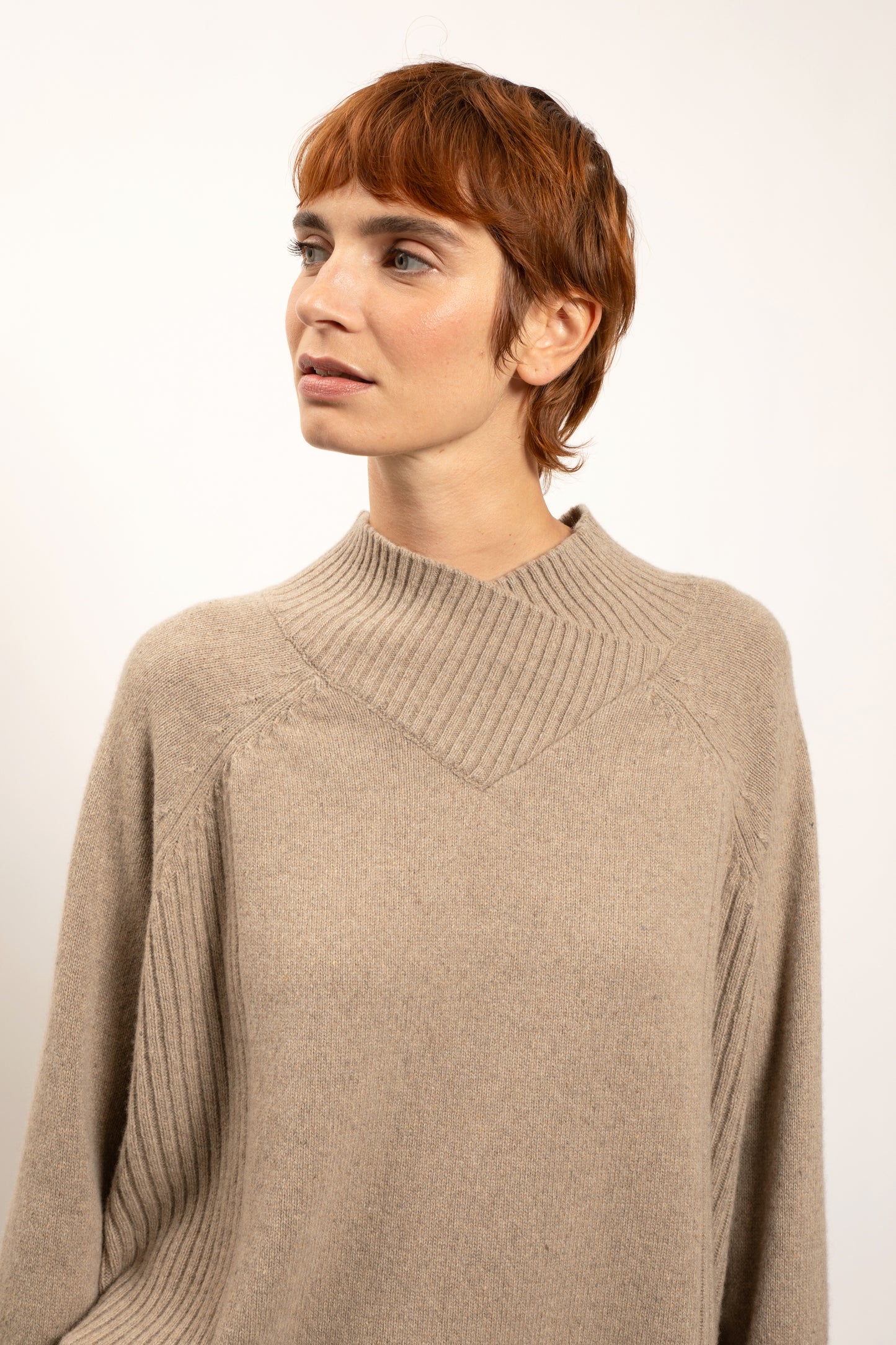 RECYCLED CASHMERE MOCK NECK BEIGE