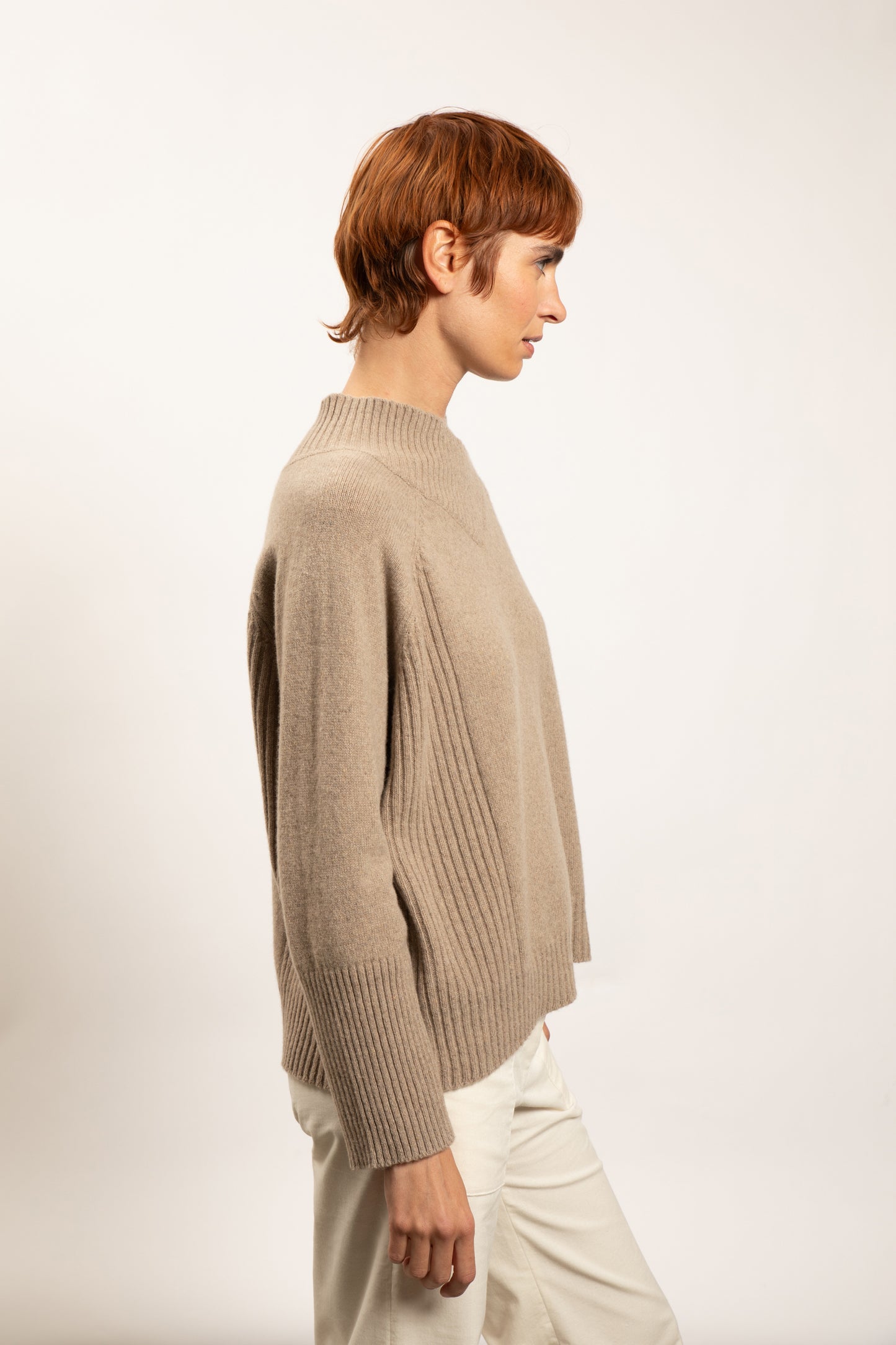 RECYCLED CASHMERE MOCK NECK BEIGE