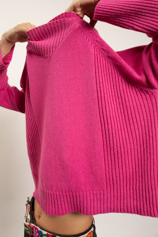 COL CHEMINÉ CACHEMIRE RECYCLÉ ROSE