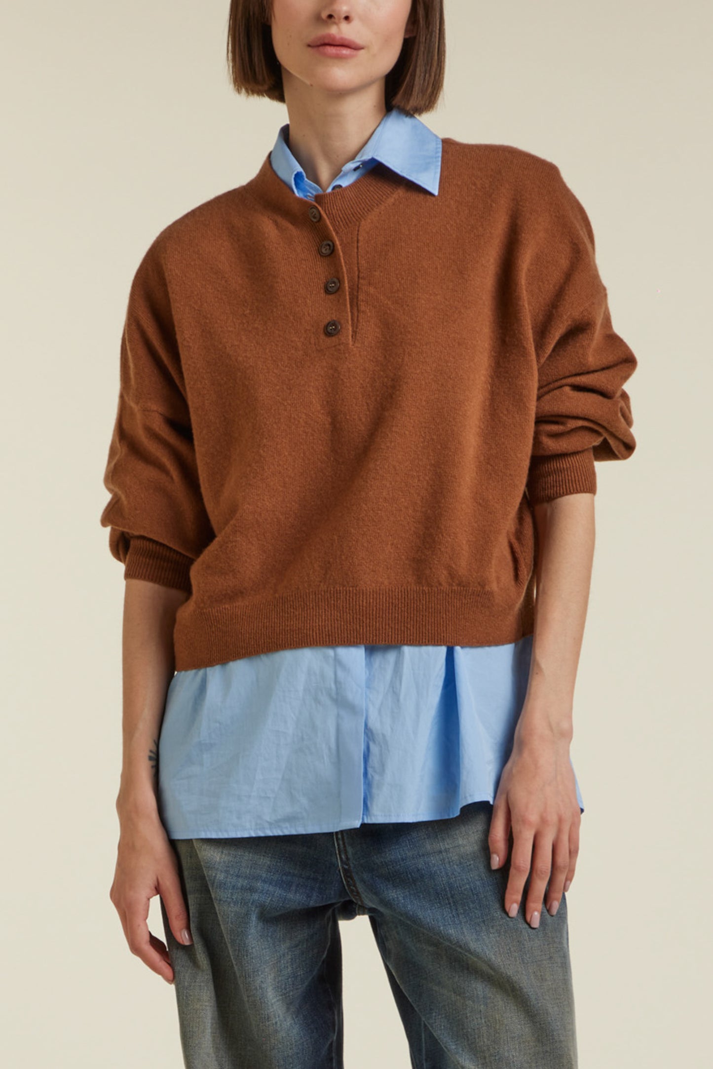 HENLEY SWEATER COFFEE