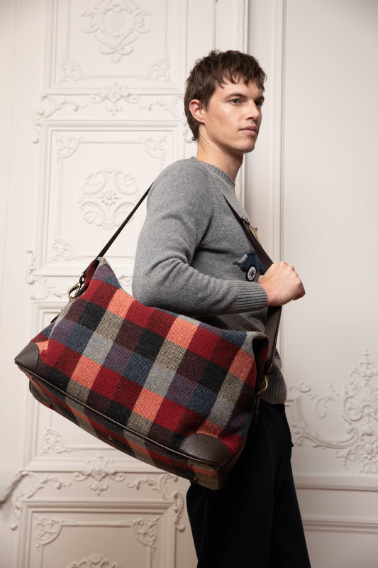 CABAS WEEK END CARREAUX ROUGE