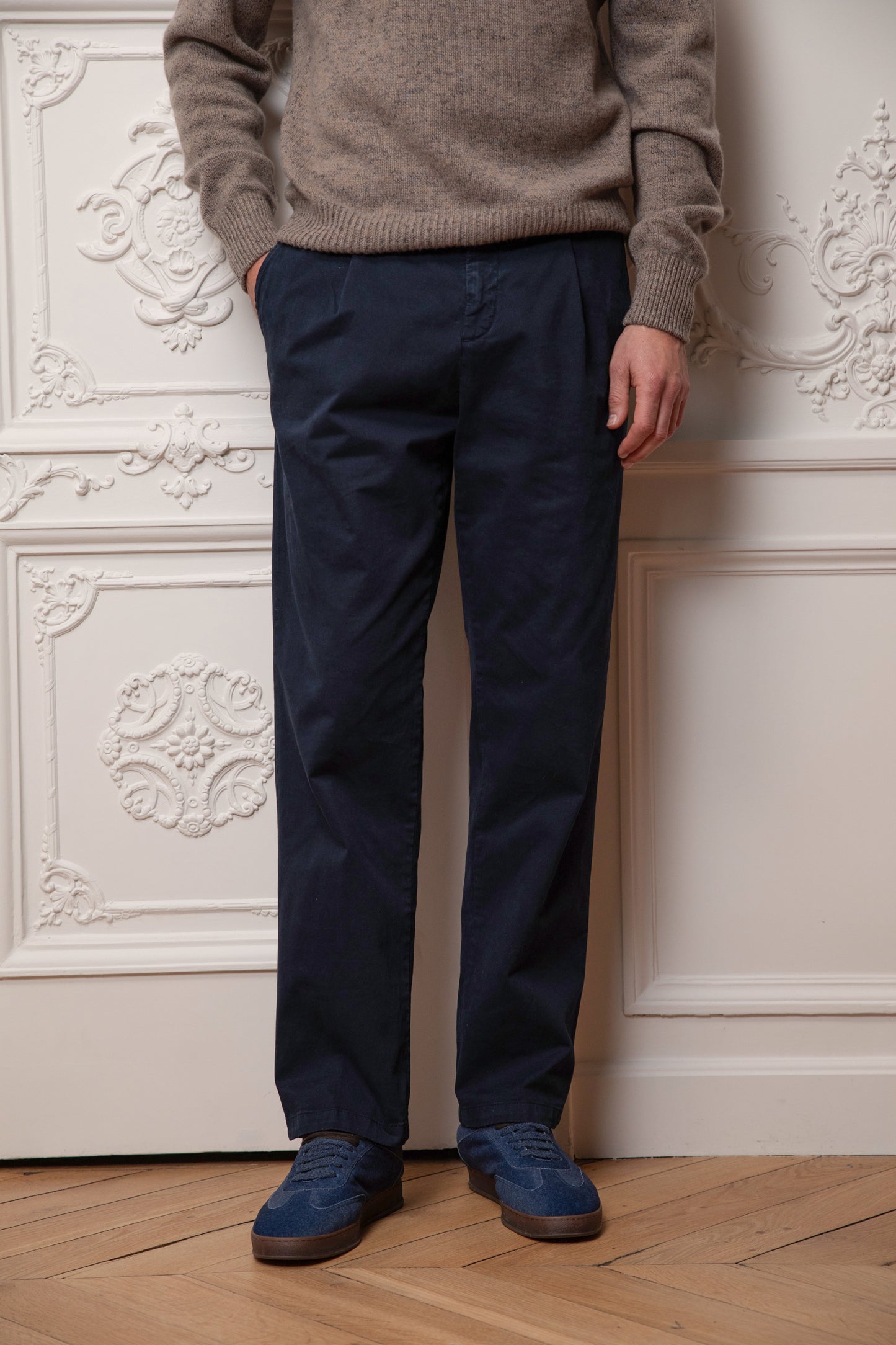 PANTALON DROIT PINCES MARINE