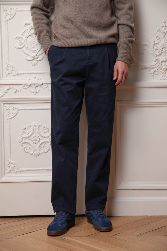 PANTALON DROIT PINCES MARINE