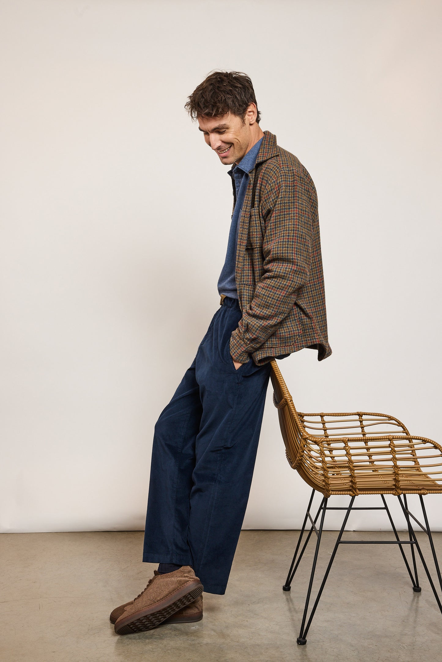 PANTALON VELOURS LISSE MARINE