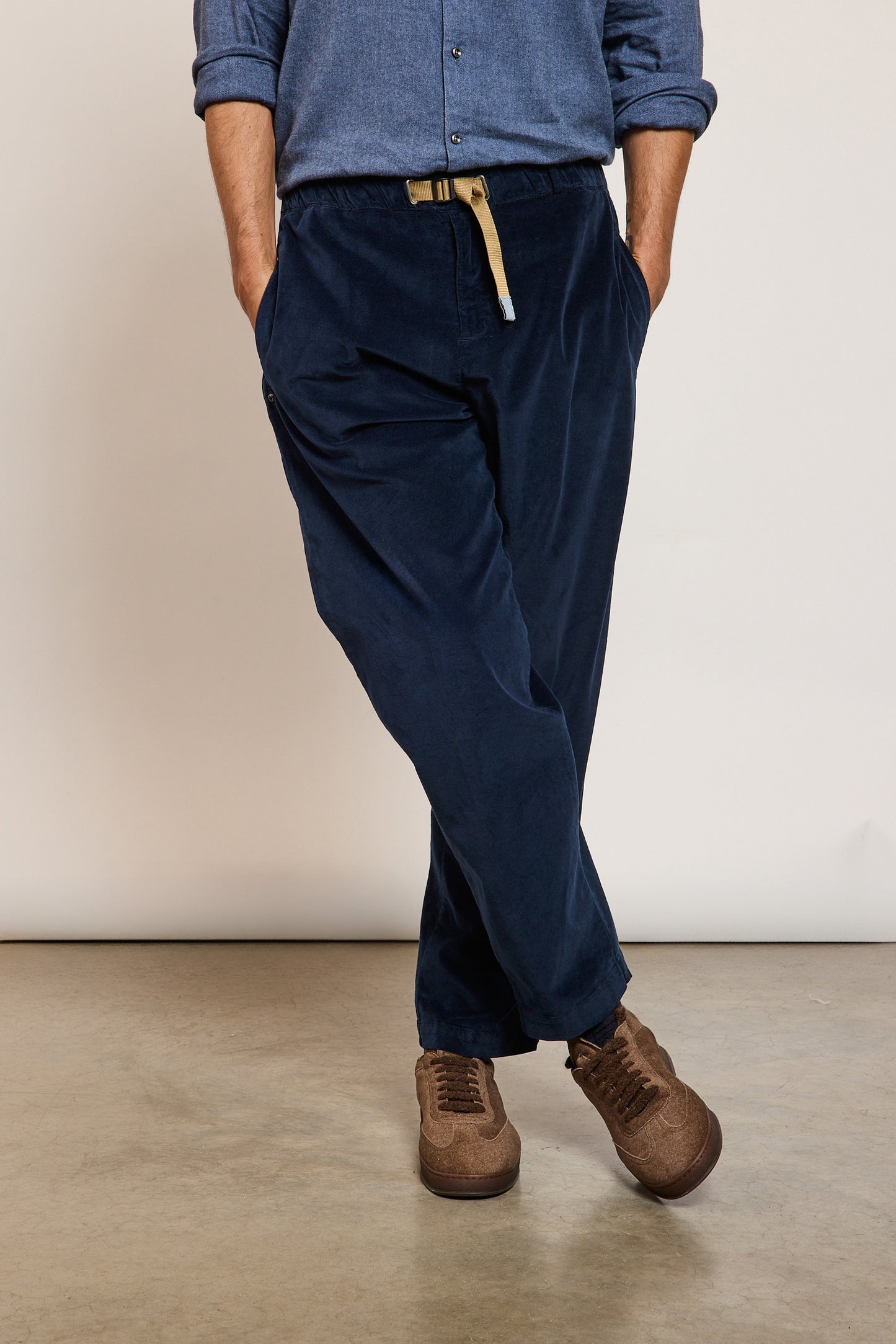 PANTALON VELOURS LISSE MARINE