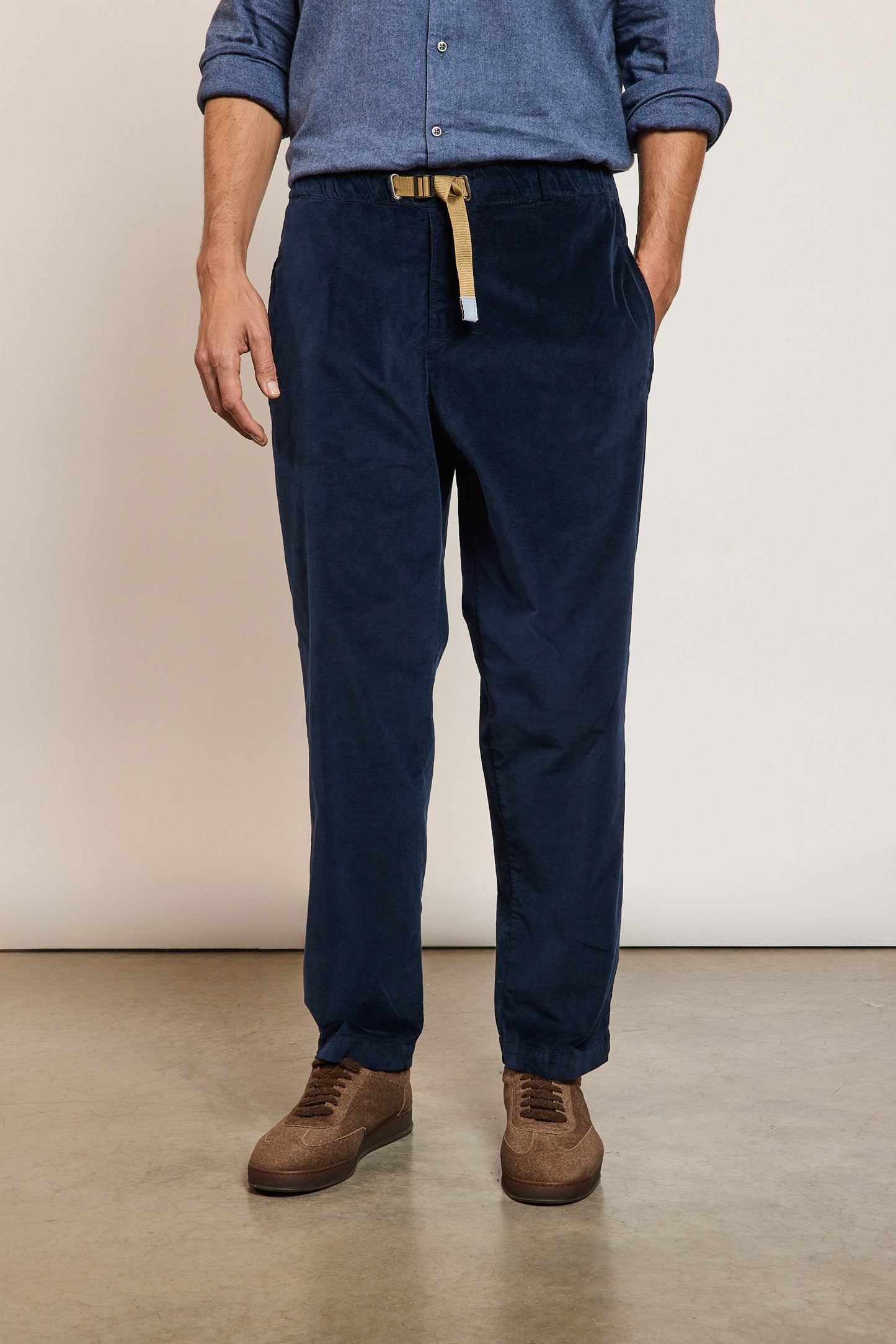 PANTALON VELOURS LISSE MARINE