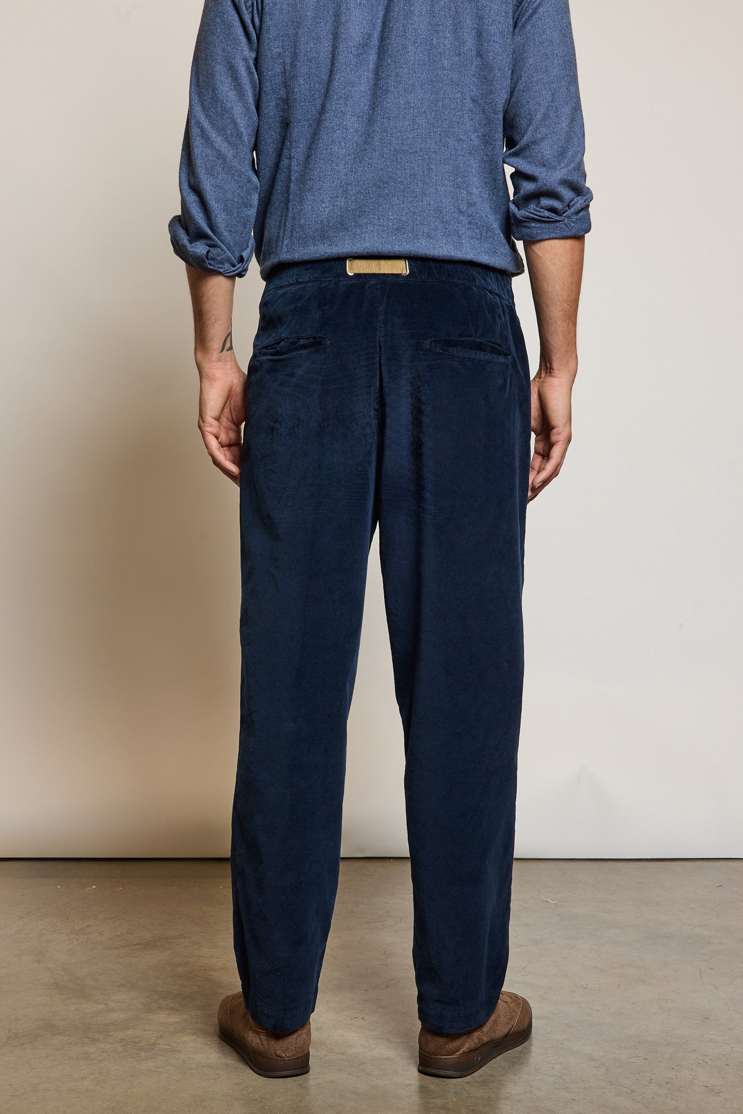 PANTALON VELOURS LISSE MARINE