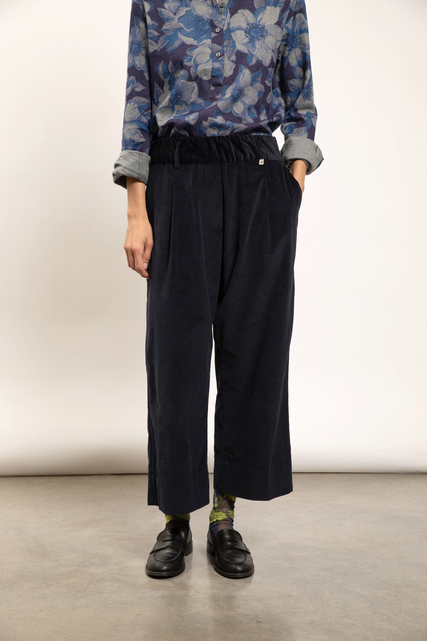 PANTALON LARGE VELOURS CÔTELÉ MARINE