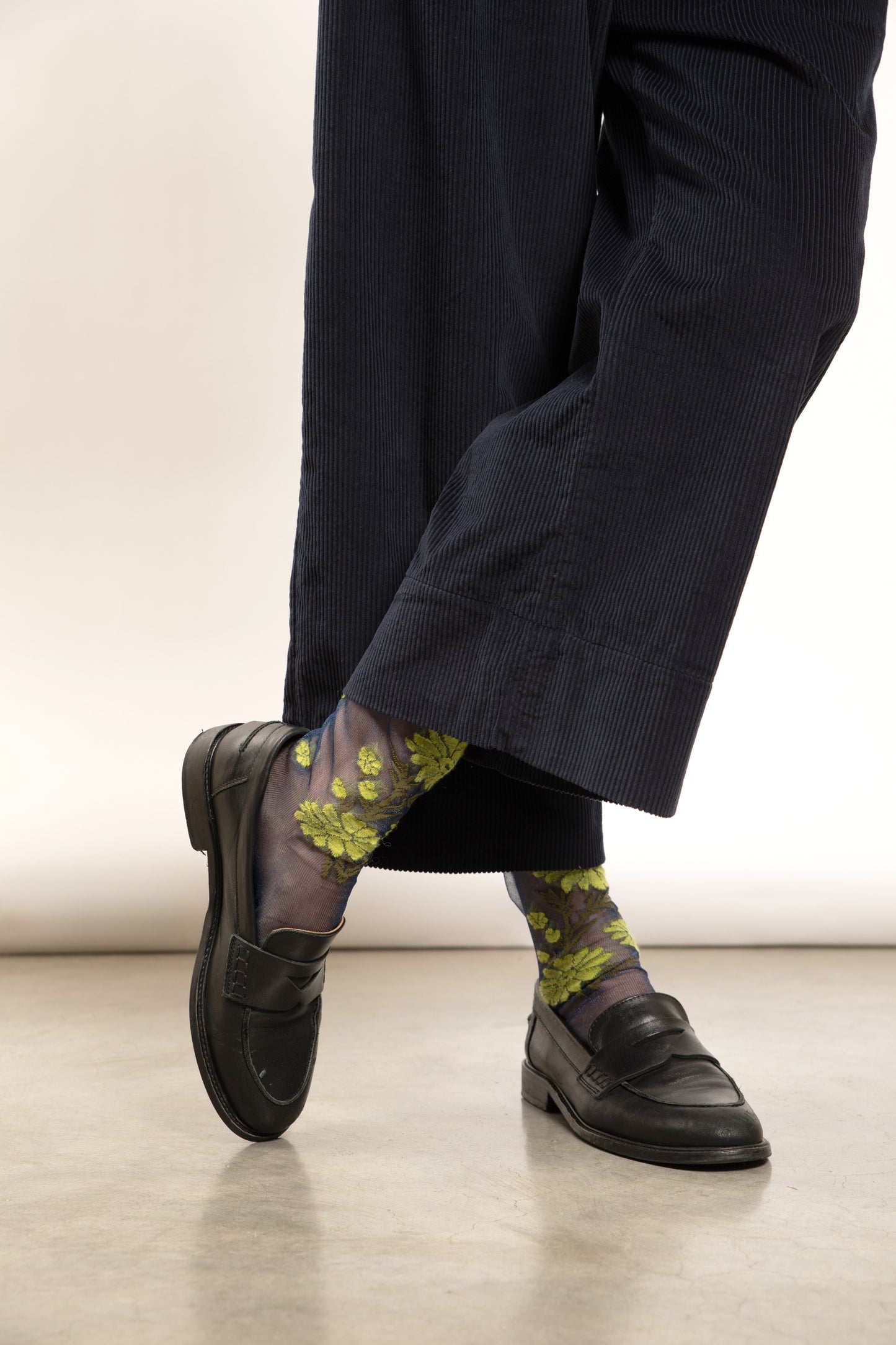 PANTALON LARGE VELOURS CÔTELÉ MARINE