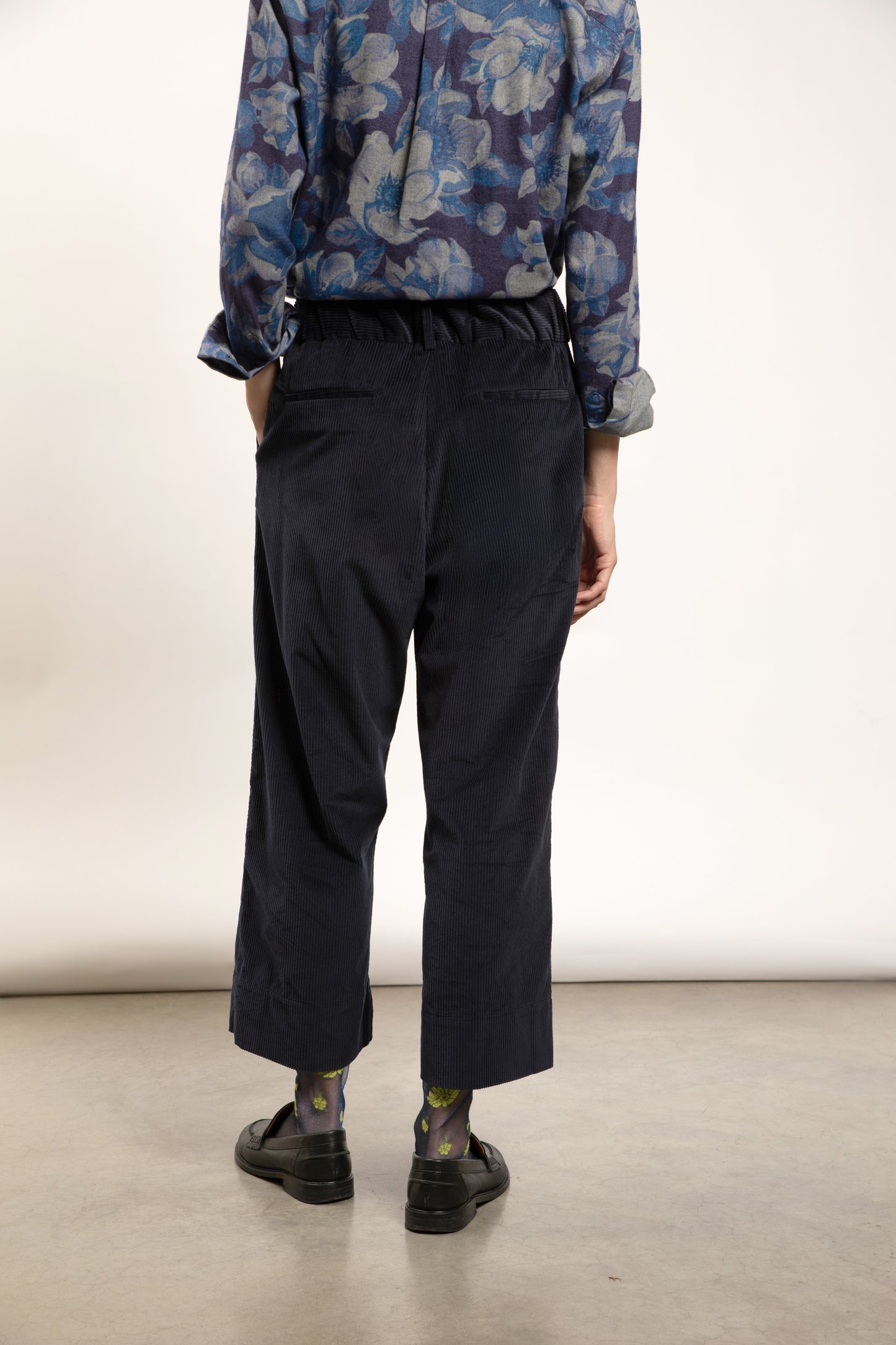 PANTALON LARGE VELOURS CÔTELÉ MARINE