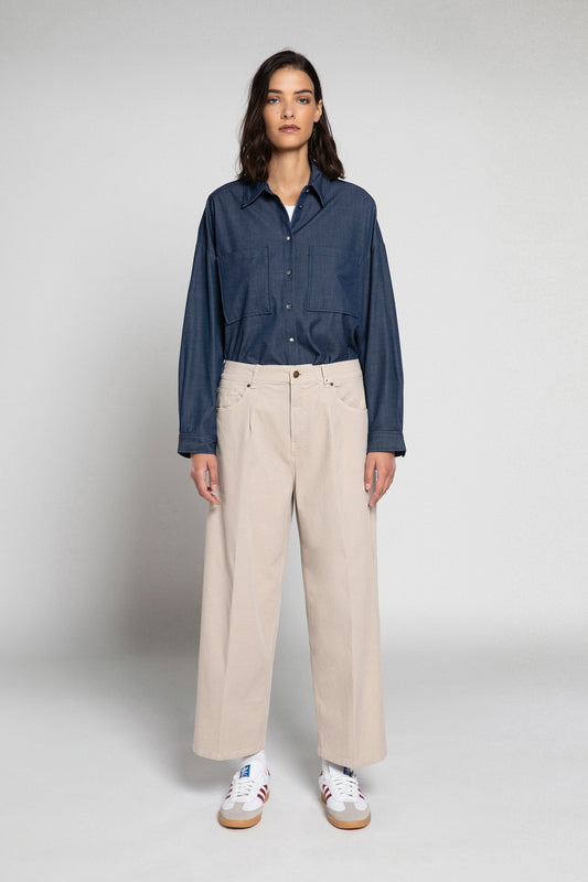 JEAN À PINCES EN DRILL BEIGE