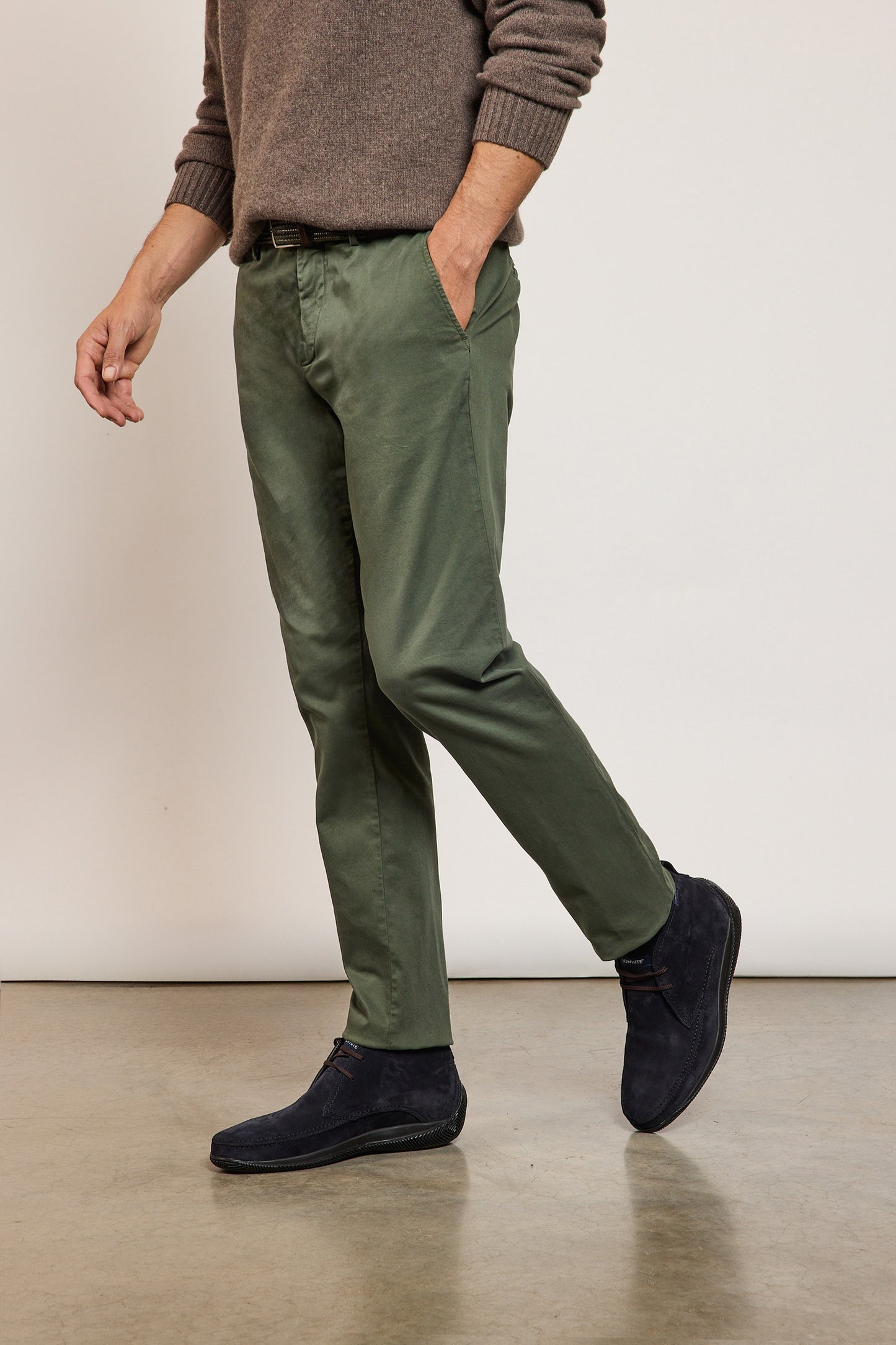 SLIM COTTON AND RAYON TROUSERS FOREST