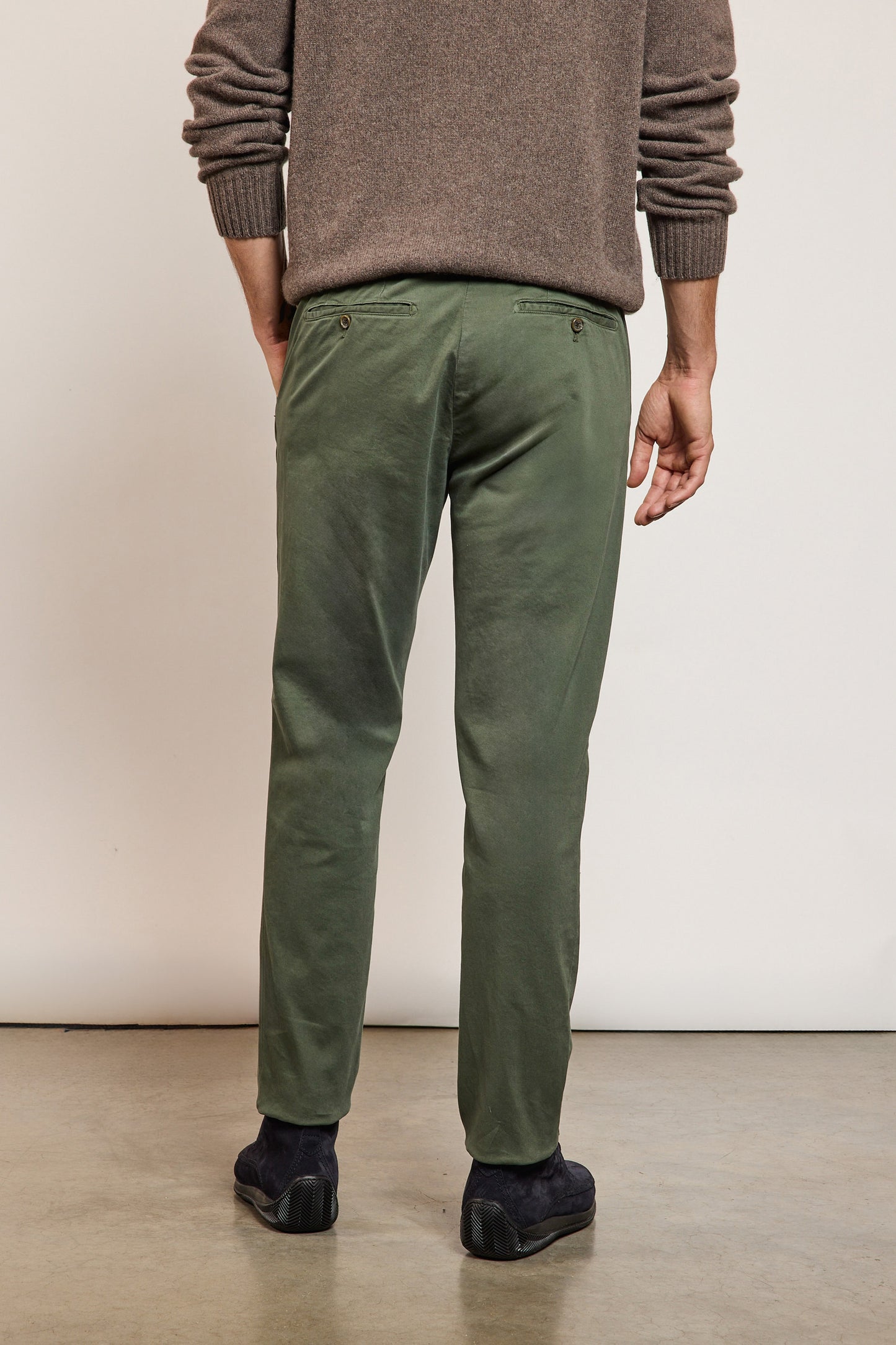 SLIM COTTON AND RAYON TROUSERS FOREST