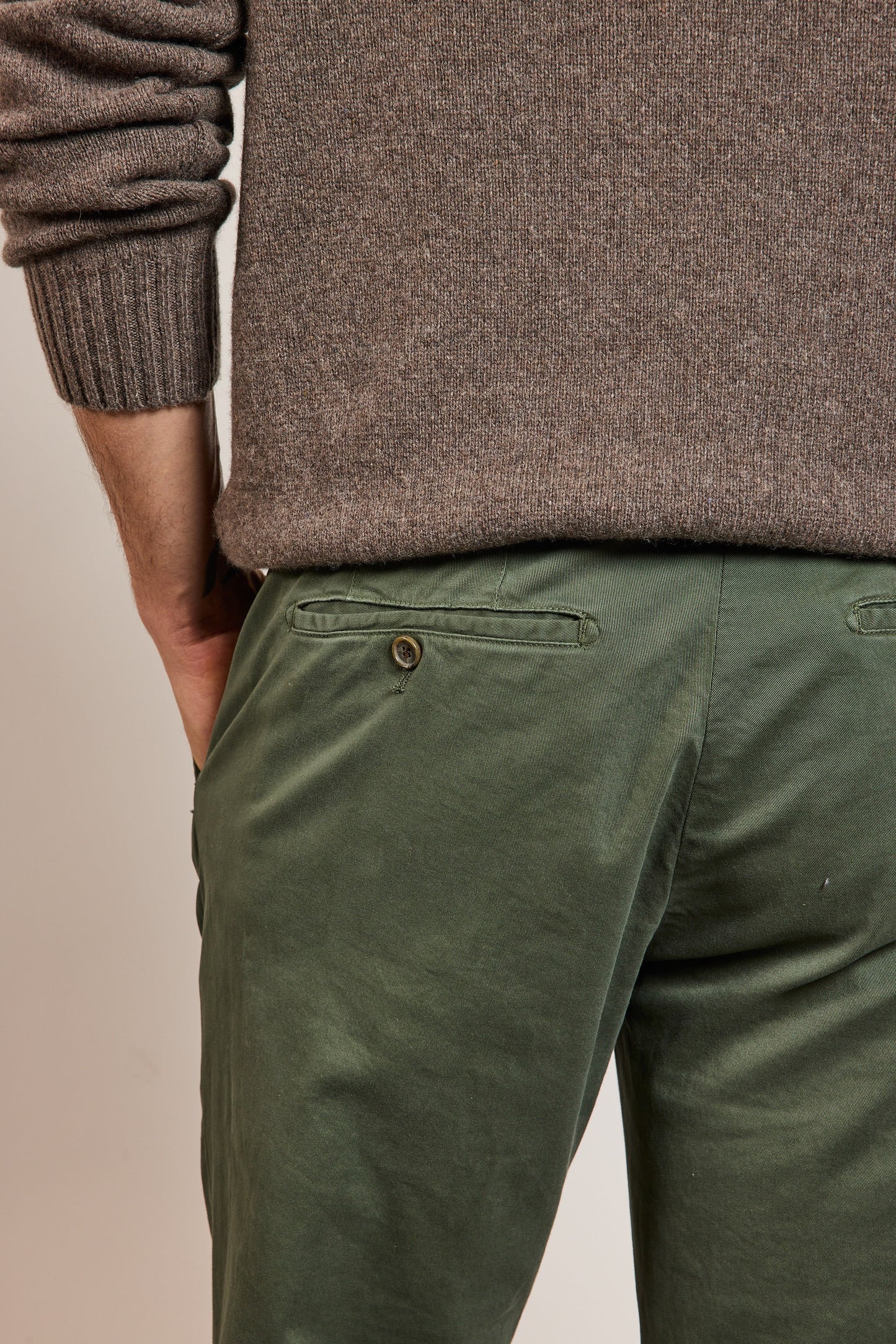 SLIM COTTON AND RAYON TROUSERS FOREST