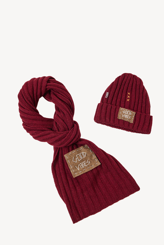 BONNET + ÉCHARPE BRODÉS BORDEAUX