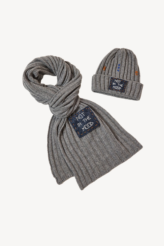 BONNET + ÉCHARPE BRODÉS GRIS