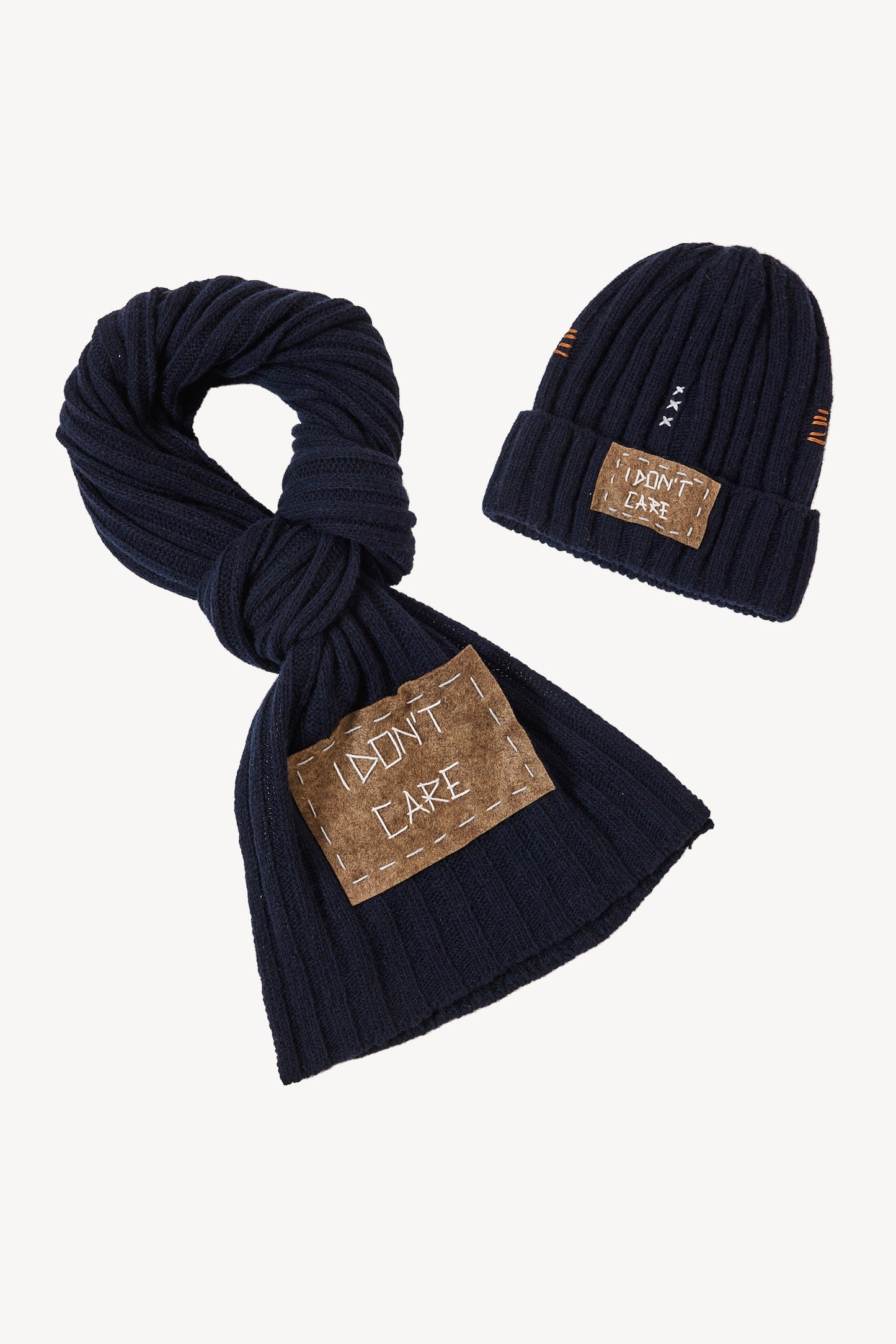 EMBROIDERED HAT + SCARF NAVY