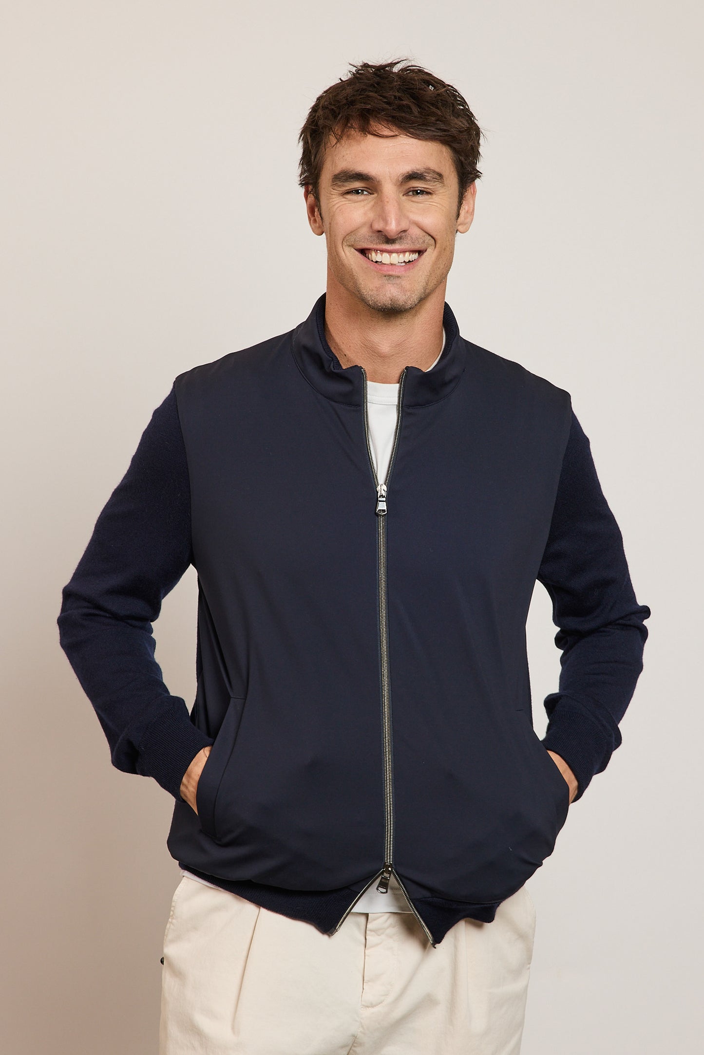 CARDIGAN BI-MATIÈRE MARINE