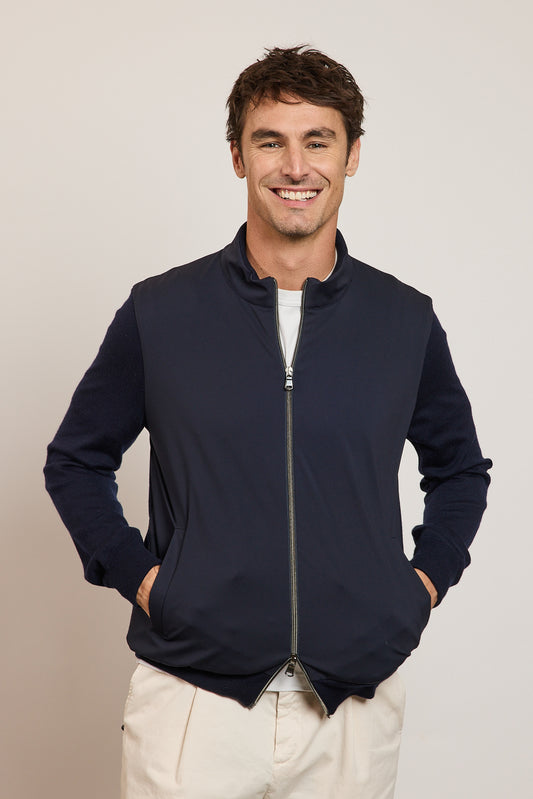 CARDIGAN BI-MATIÈRE MARINE