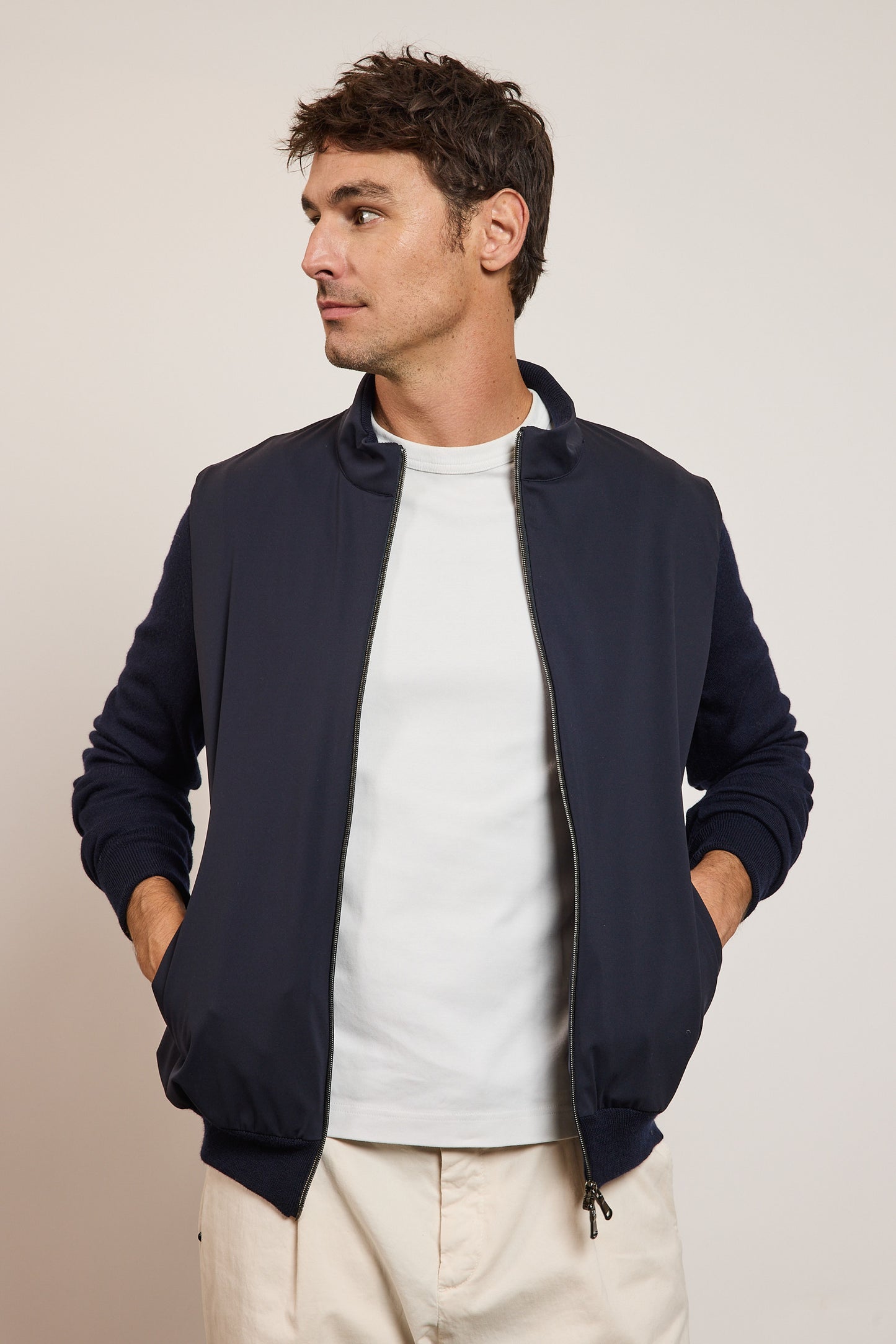 CARDIGAN BI-MATIÈRE MARINE