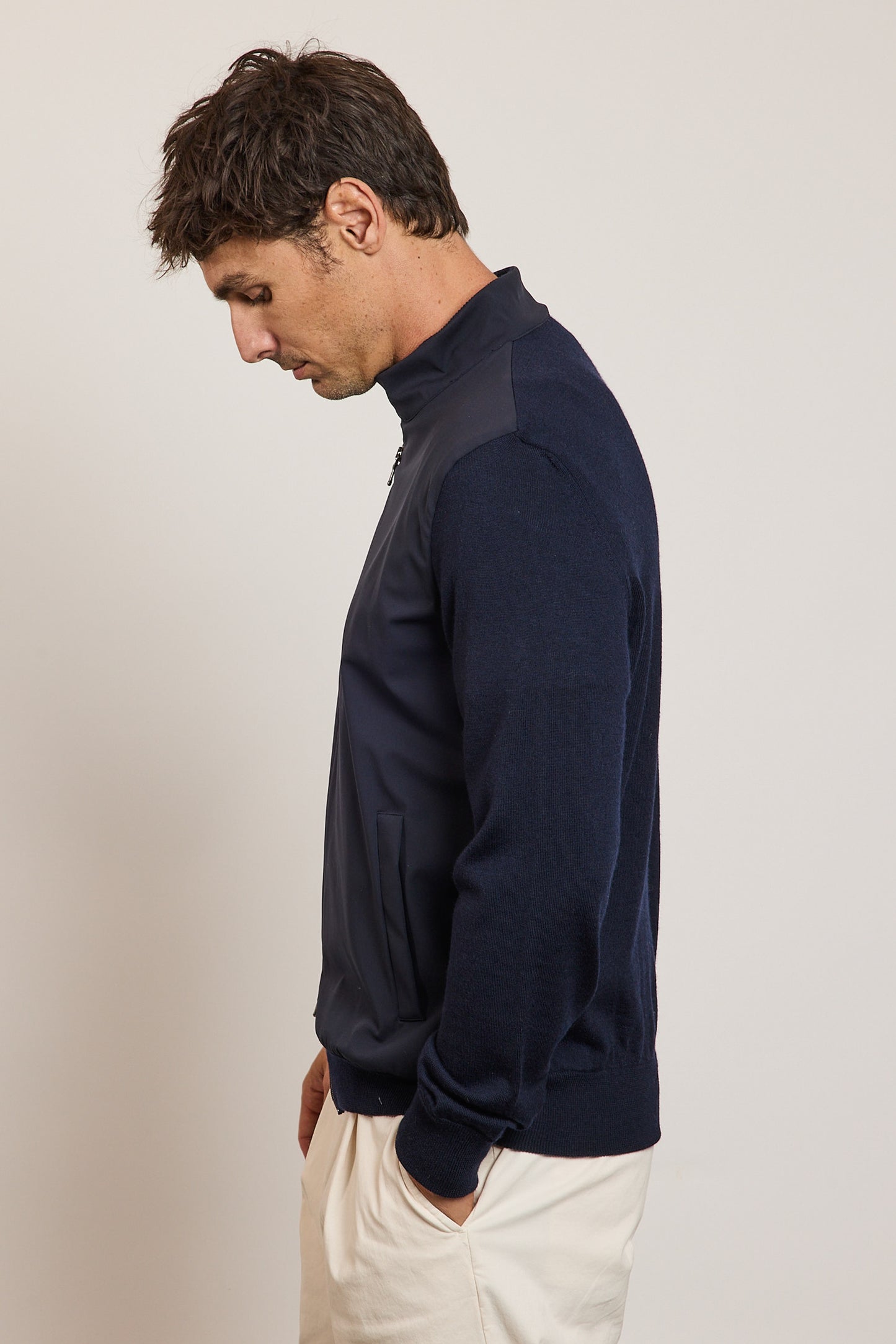 CARDIGAN BI-MATIÈRE MARINE