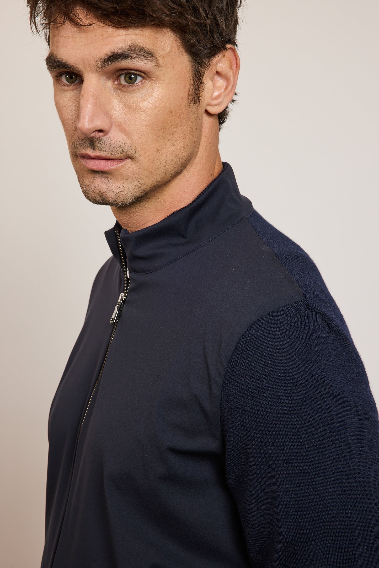 CARDIGAN BI-MATIÈRE MARINE