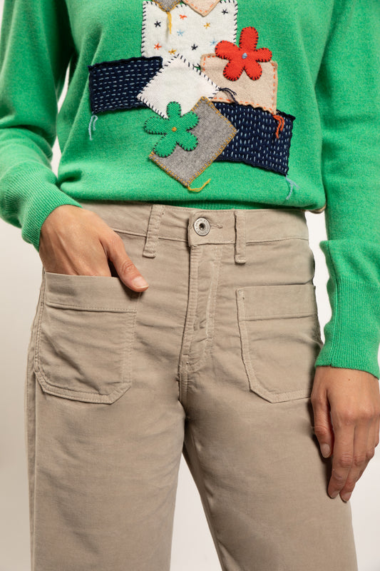 JEAN EN VELOURS LISSE ÉVASÉ GRIS