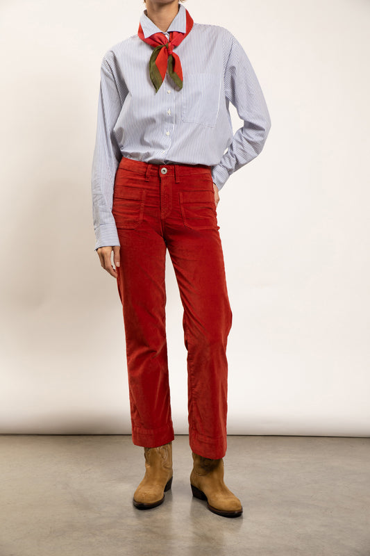 JEAN EN VELOURS LISSE ÉVASÉ ROUILLE