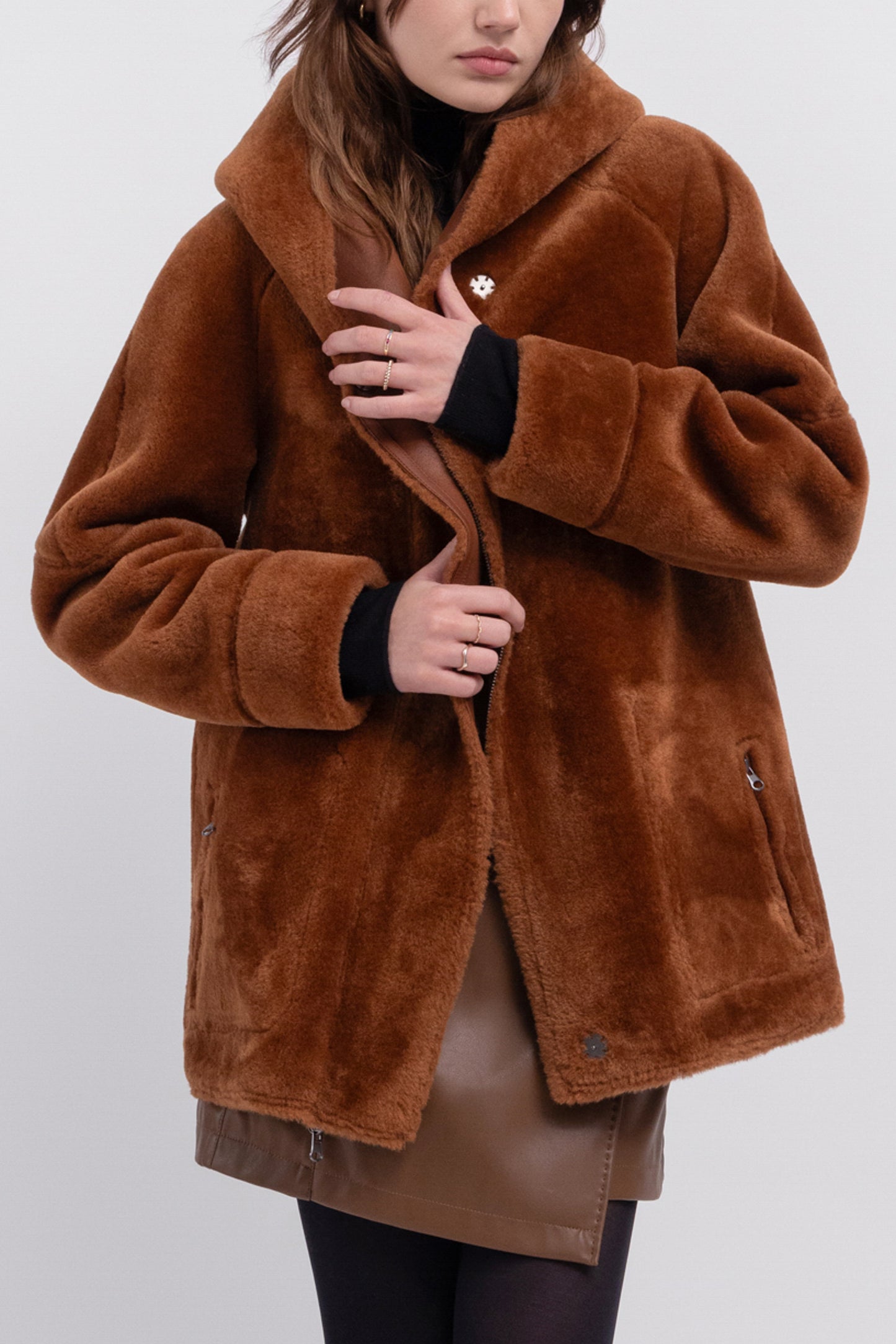 REVERSIBLE FAUX FUR COAT SQUIRREL