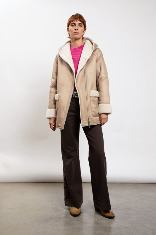 PARKA REVERSIBLE EN FAUX FUR ÉCRUE