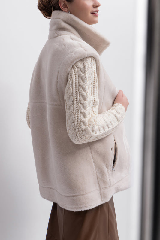 VESTE REVERSIBLE EN FAUX FUR ÉCRUE