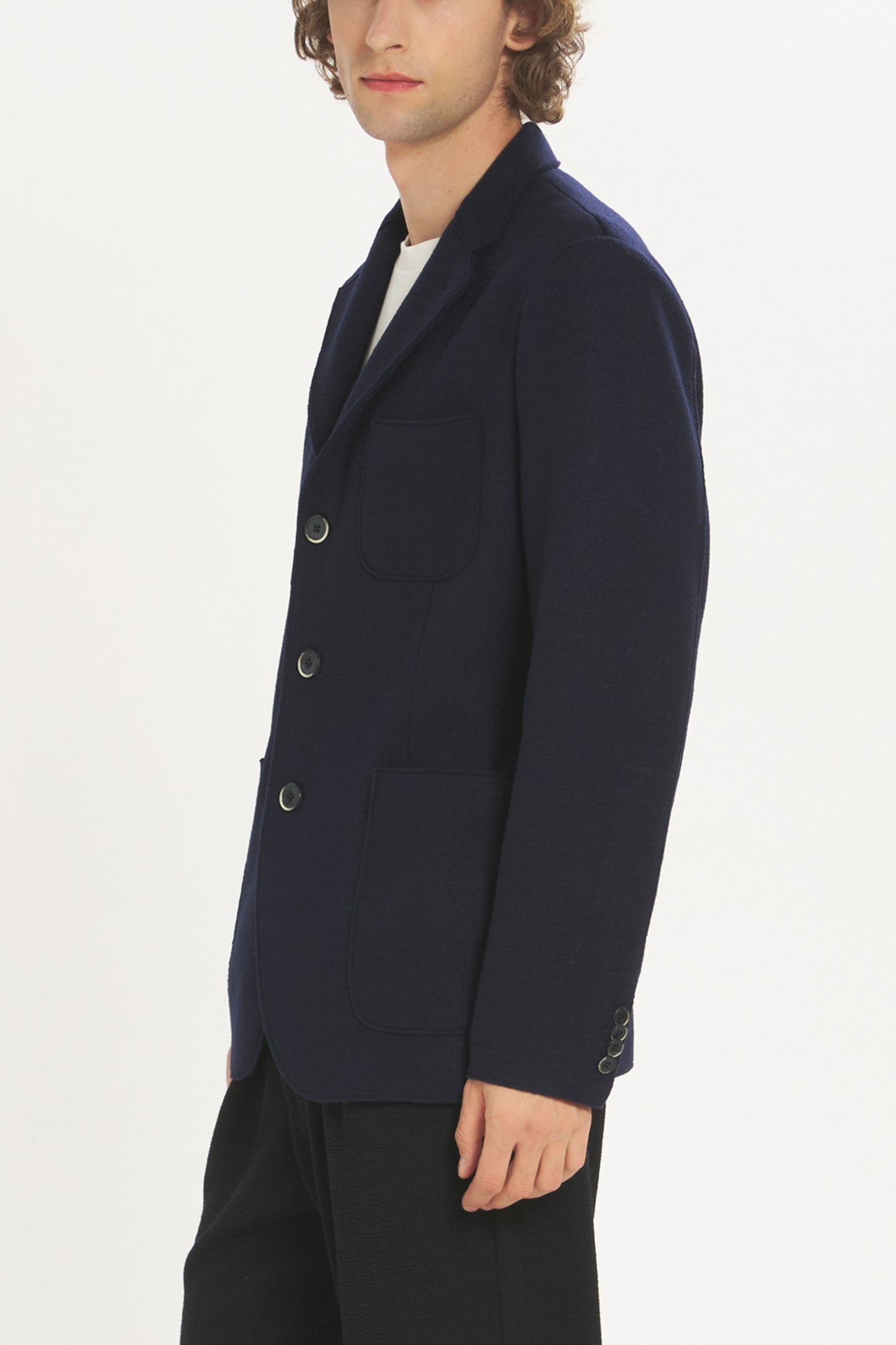 VESTE EN LAINE BOUILLIE MARINE