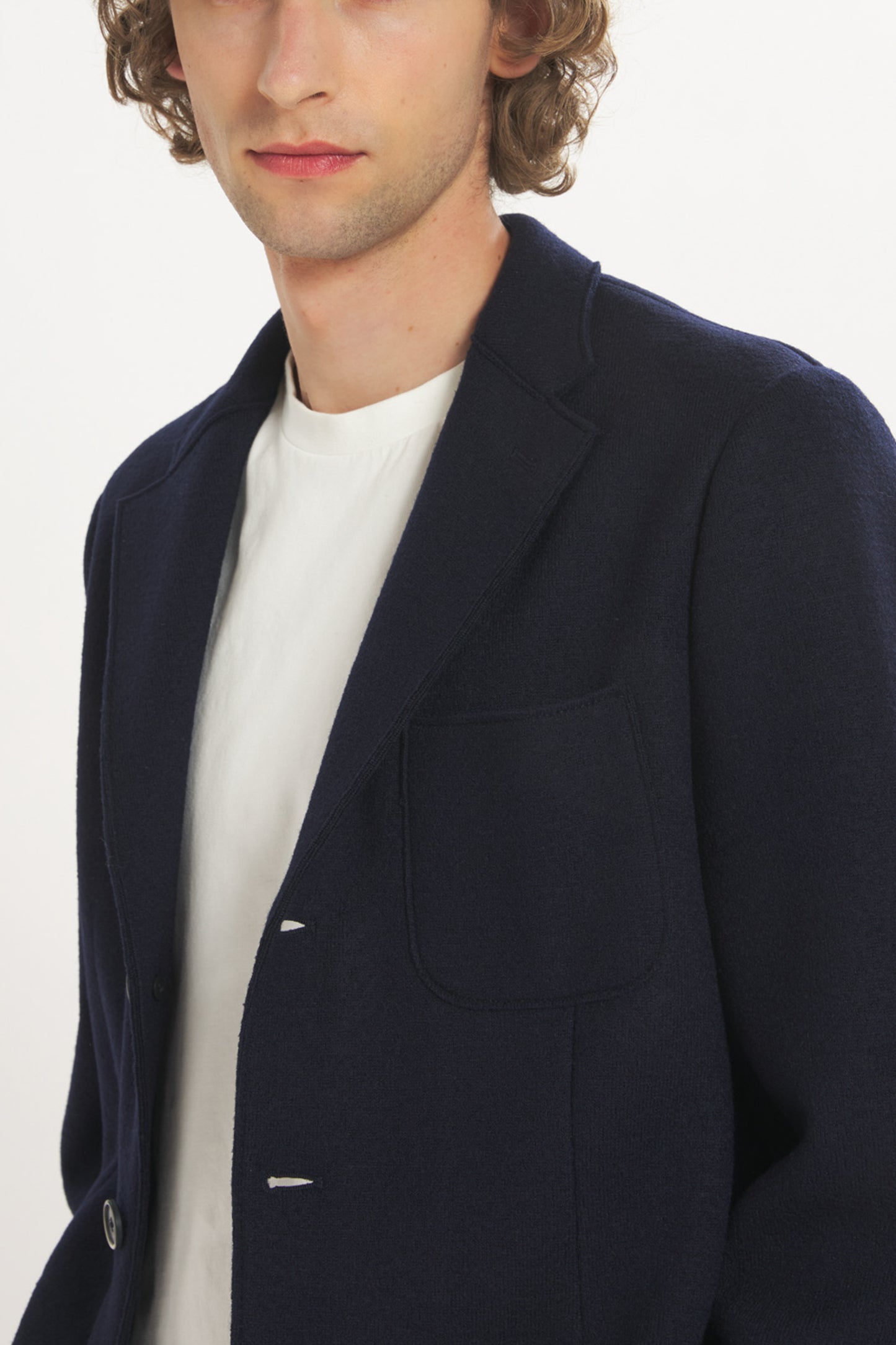 VESTE EN LAINE BOUILLIE MARINE