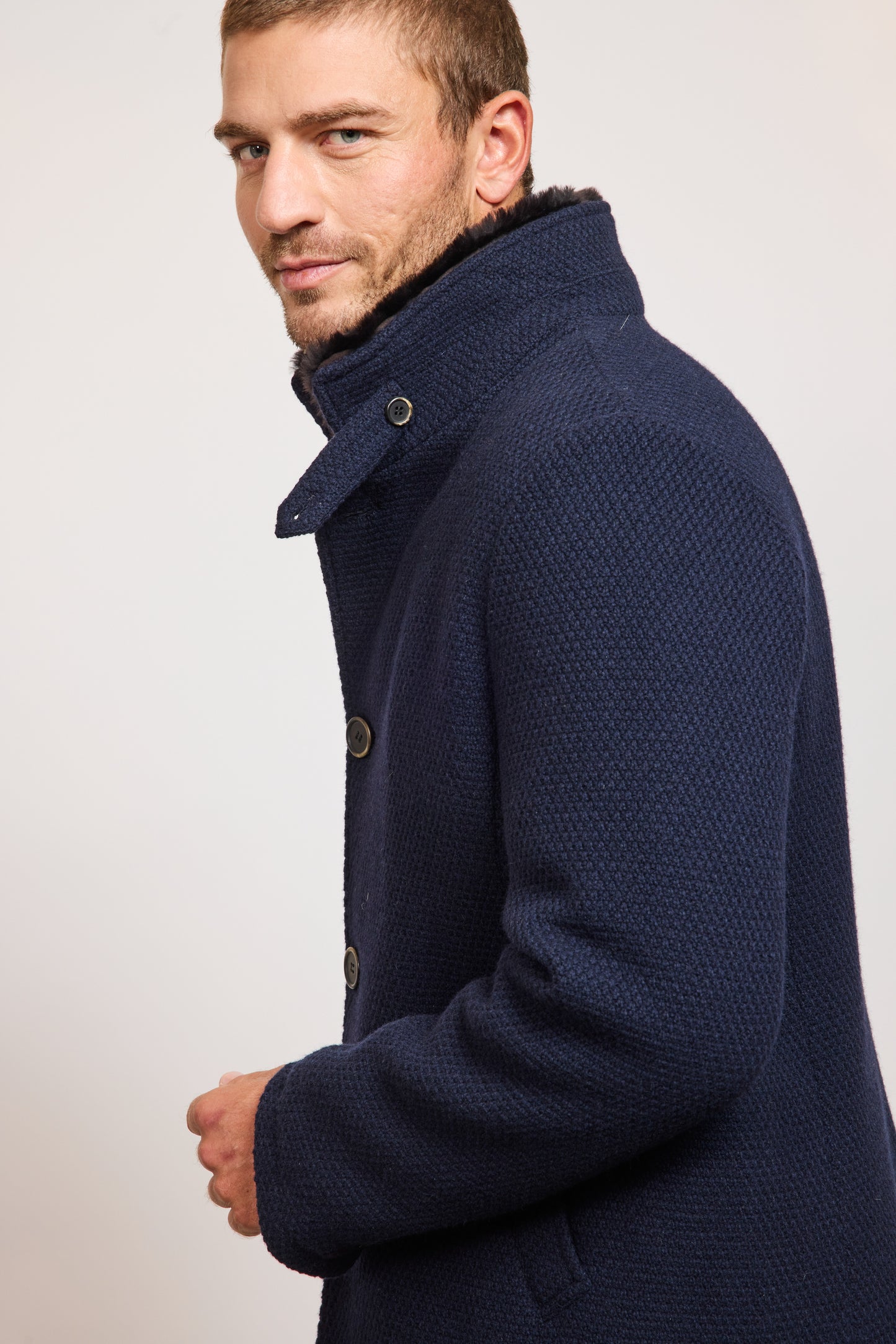 MANTEAU CAVIAR DE LAINE MARINE