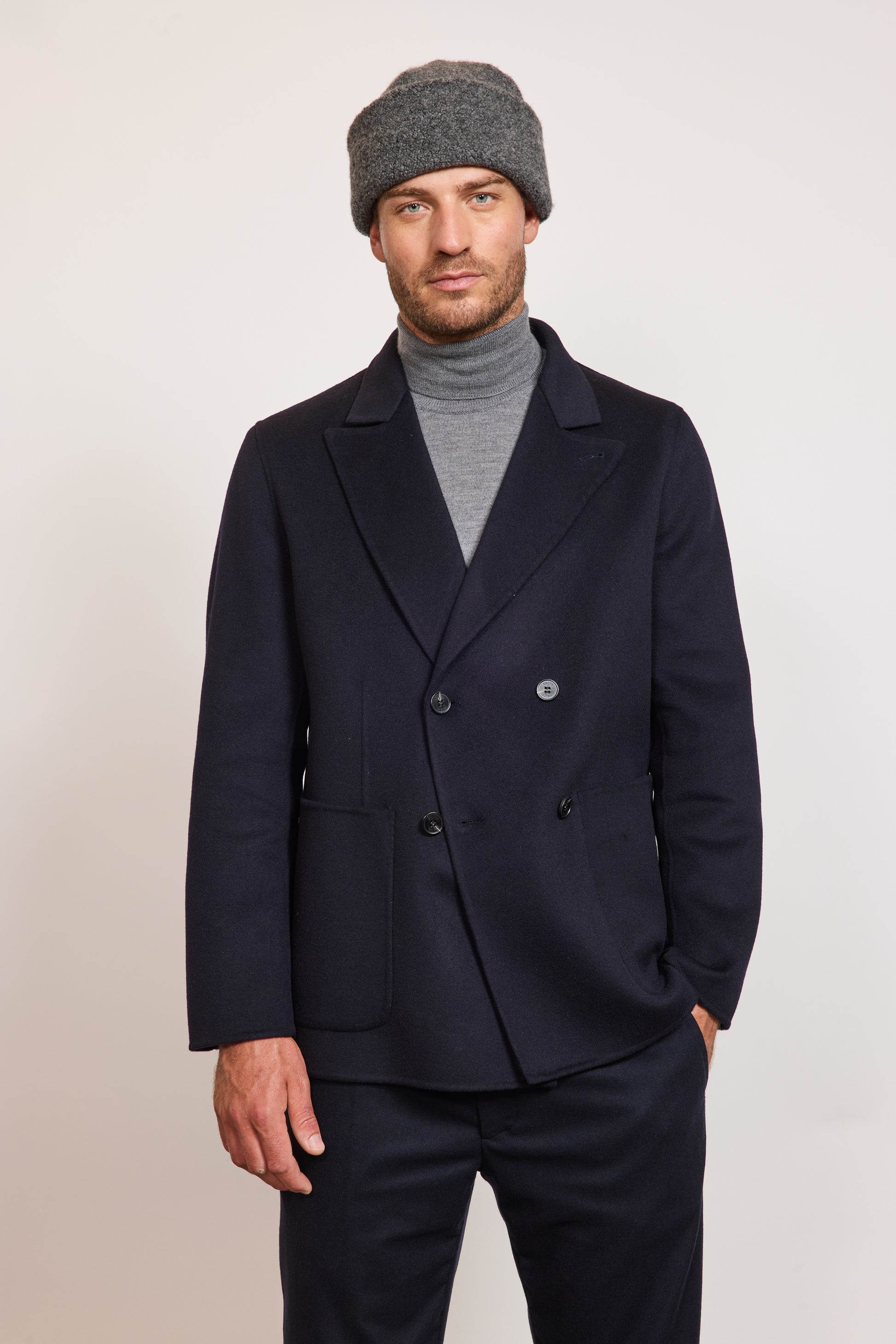 DOUBLE BREASTED JACKET NAVY – Victoire Paris - Main Image