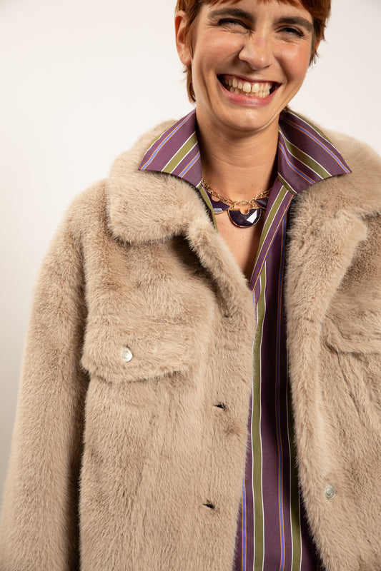 VESTE EN FAUX FUR TAUPE