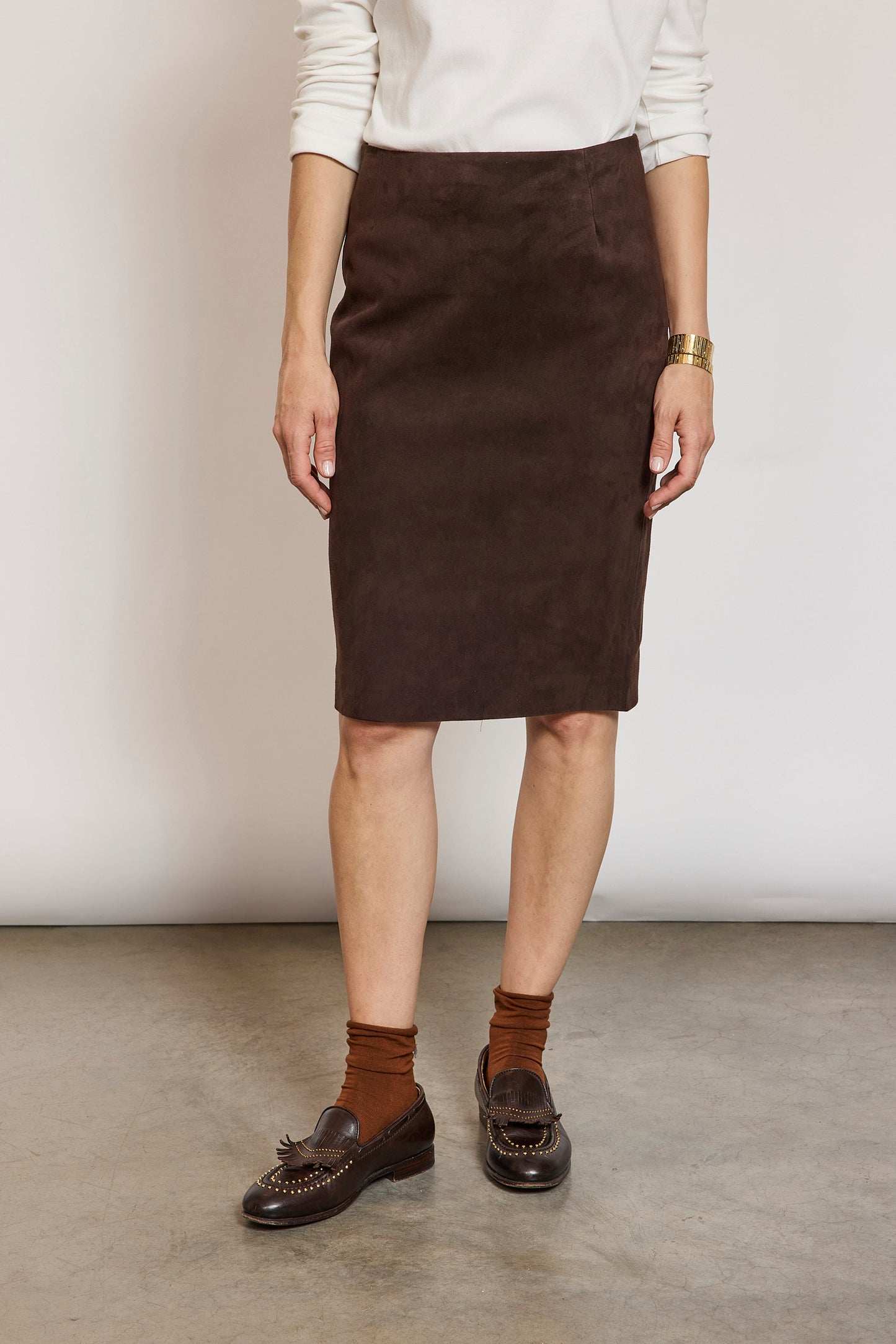 JUPE CRAYON EN PEAU CHOCO
