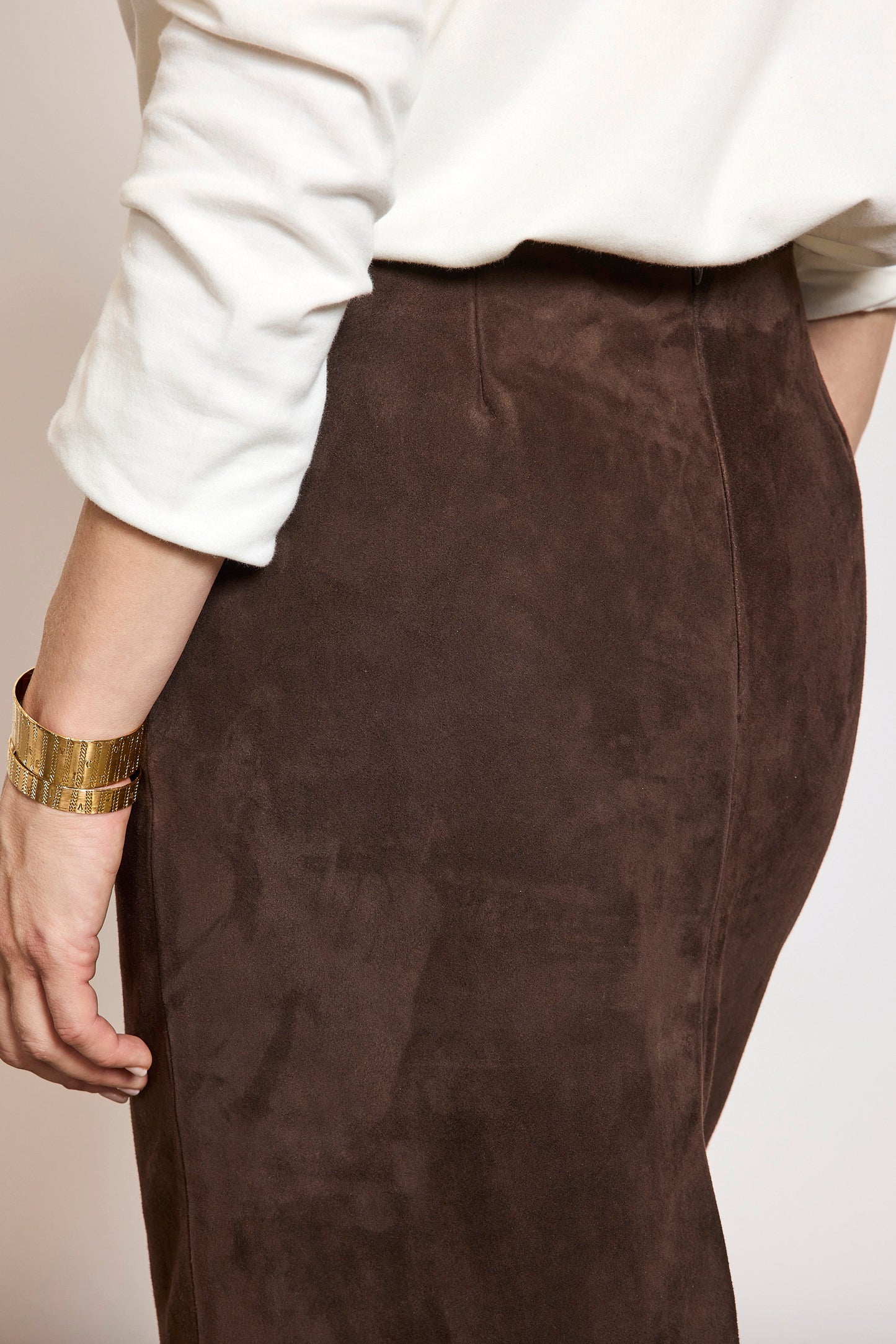 JUPE CRAYON EN PEAU CHOCO