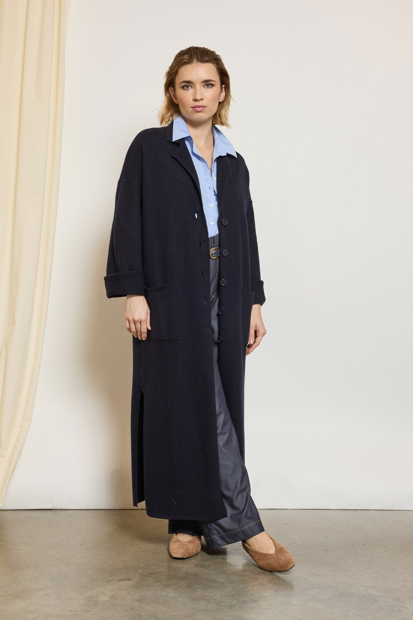 MANTEAU EN MAILLE MARINE