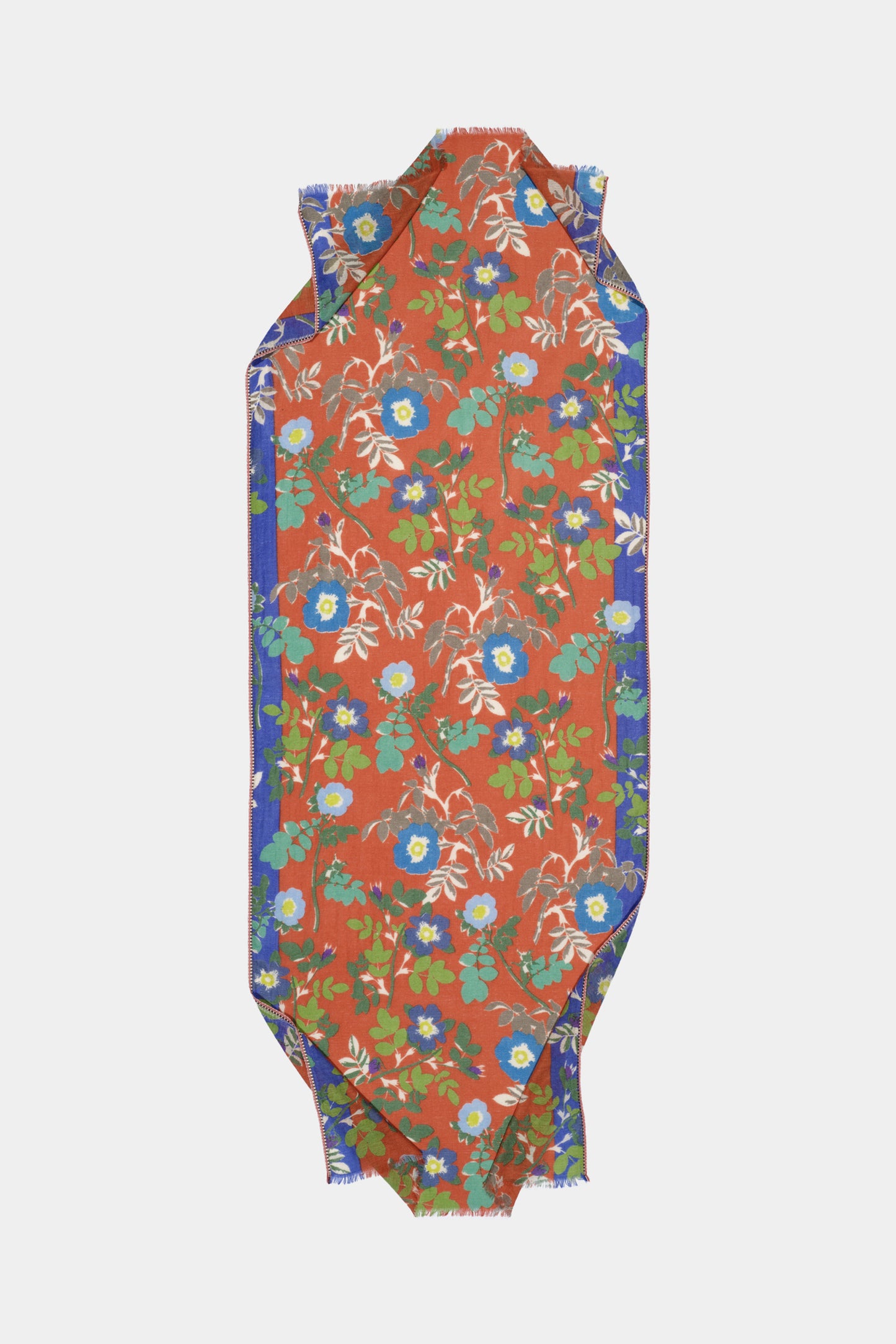 FLOWERS SQUARE SCARF BRICK