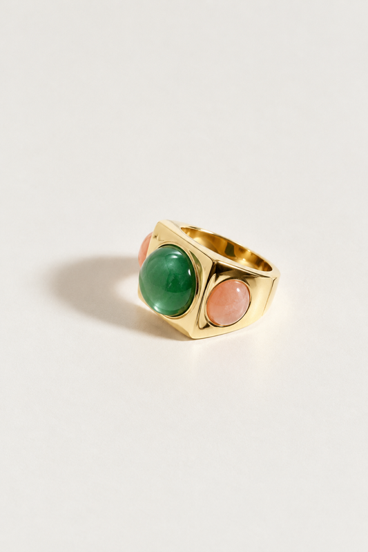 TRIO GOLD RING GREEN QUARTZ
