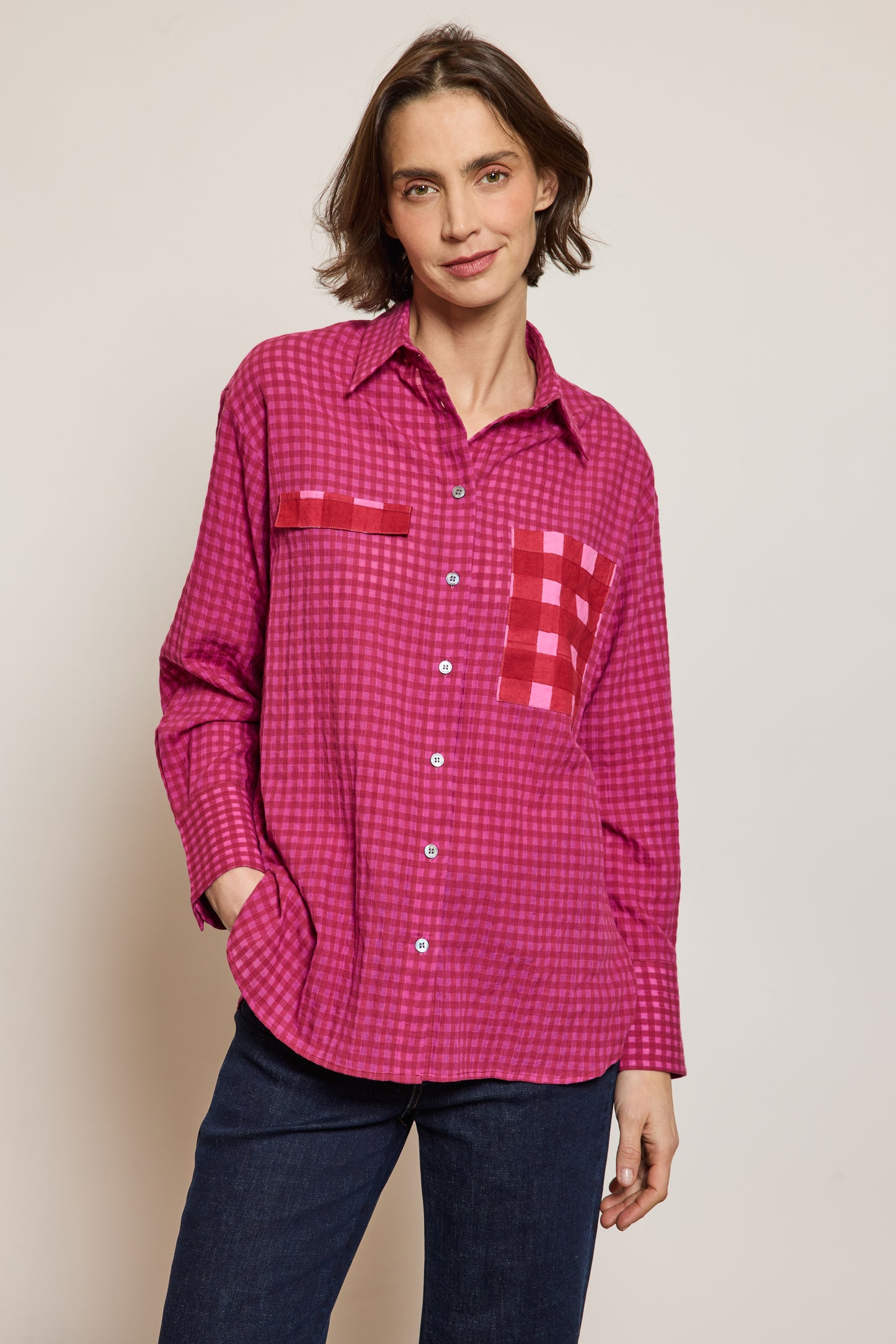 CHEMISE PIXELS FUSCHIA