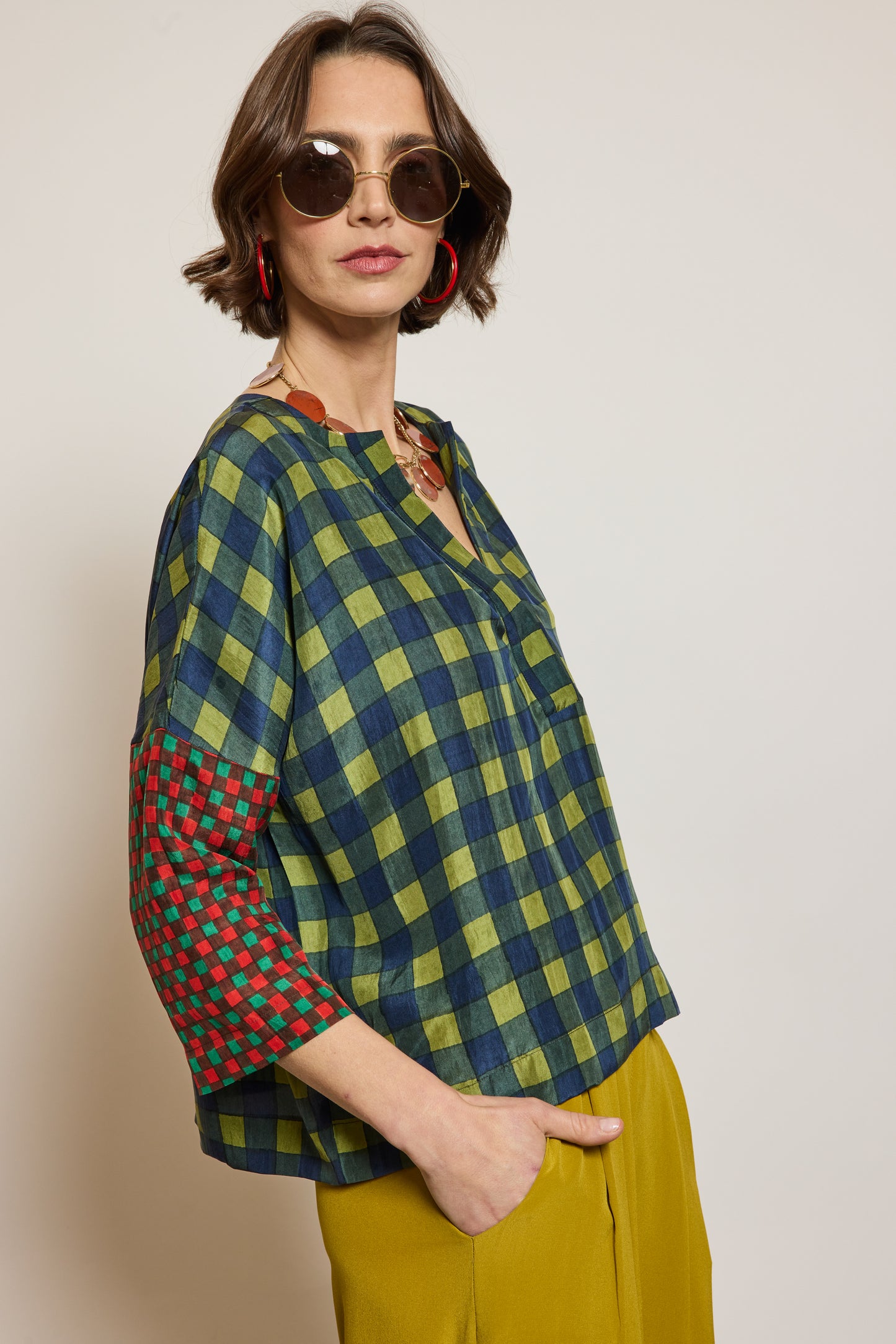 TOP EN SOIE PIXELS MARINE